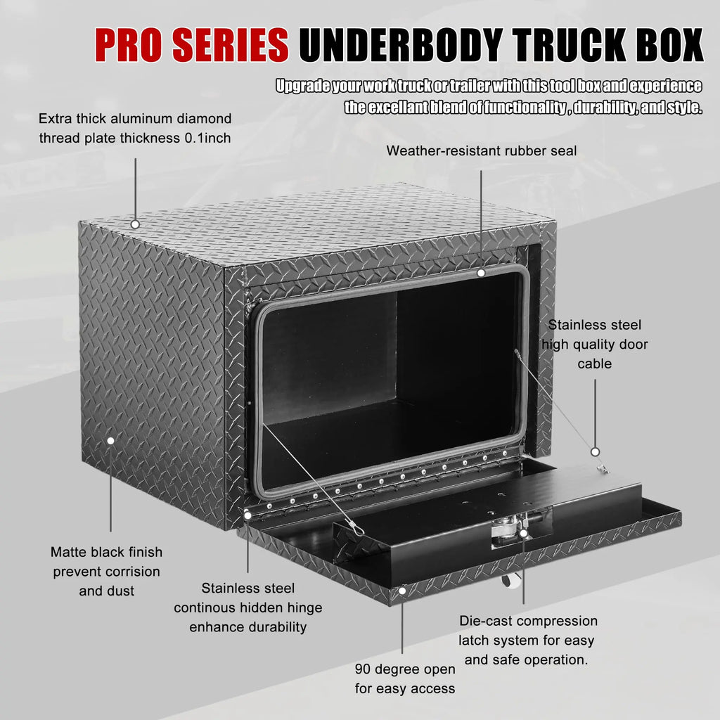 QIHAI Truck Bed Toolboxes,36 inch Aluminum Underbody Truck Tool Box Heavy Duty Underbed Toolbox Tool Storage Organizer Chest Waterproof Diamond Thread Plate Ideal for Pickup Truck ATV RV Trailer QIHAI