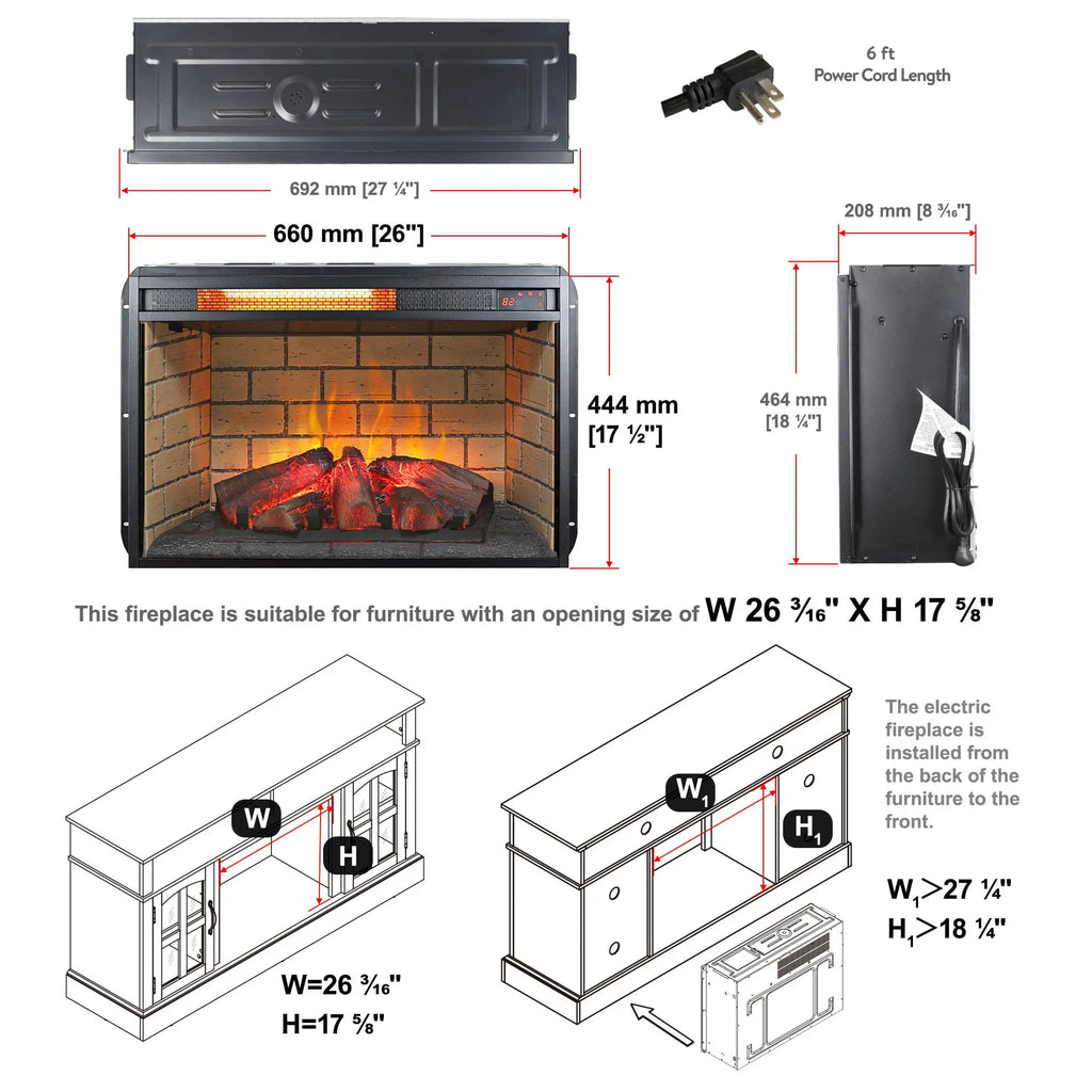 18 inch Electric Fireplace Insert, Ultra Thin Heater with Log Set & Realistic Flame, Overheating Protection (18 INCH) QIHAI