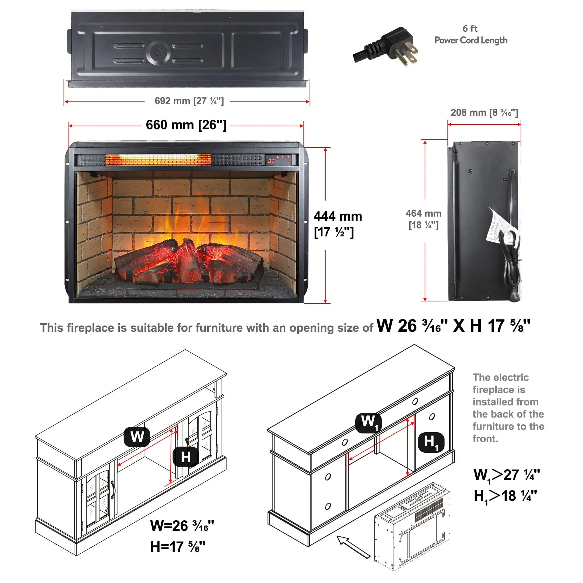 18 inch Electric Fireplace Insert, Ultra Thin Heater with Log Set & Realistic Flame, Overheating Protection (18 INCH) QIHAI
