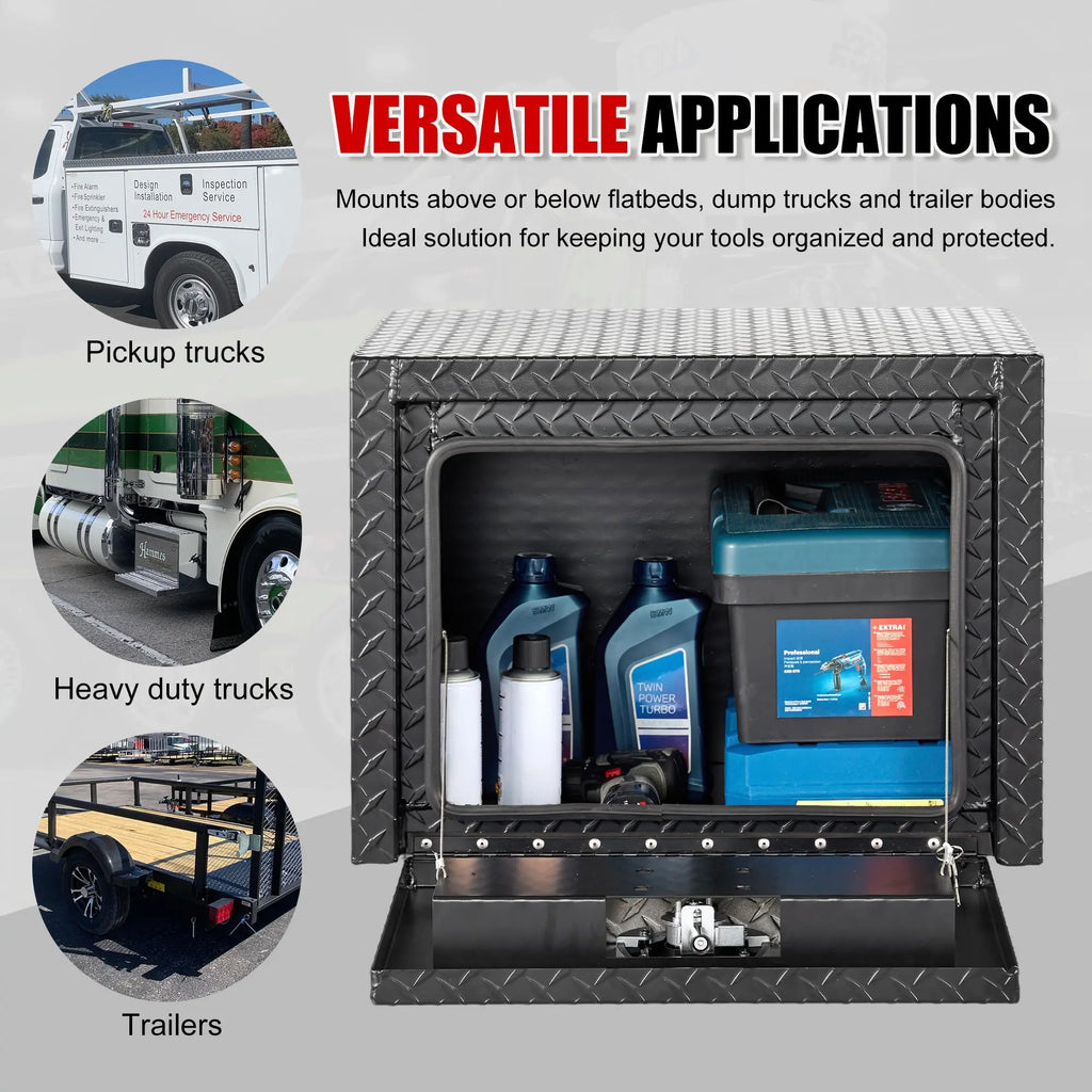 QIHAI Truck Bed Toolboxes,36 inch Aluminum Underbody Truck Tool Box Heavy Duty Underbed Toolbox Tool Storage Organizer Chest Waterproof Diamond Thread Plate Ideal for Pickup Truck ATV RV Trailer QIHAI