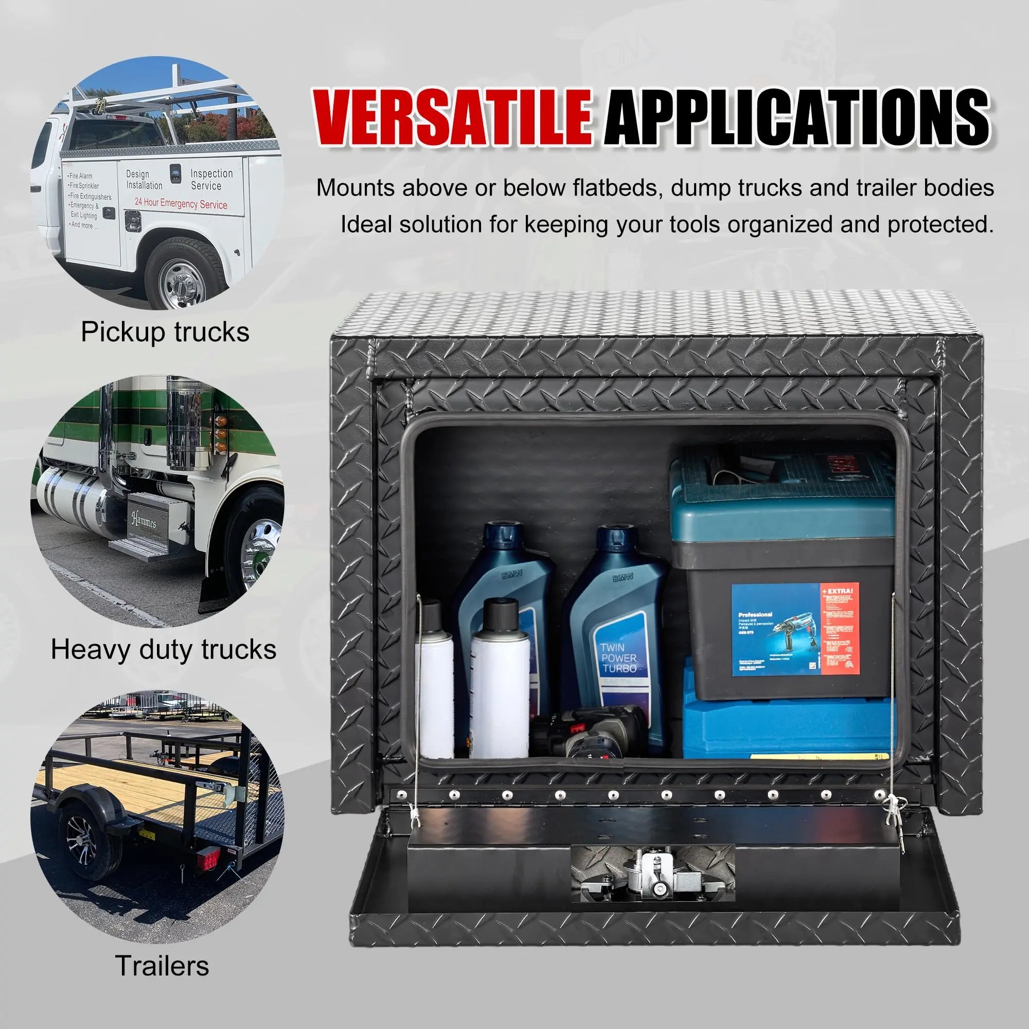 QIHAI Truck Bed Toolboxes,36 inch Aluminum Underbody Truck Tool Box Heavy Duty Underbed Toolbox Tool Storage Organizer Chest Waterproof Diamond Thread Plate Ideal for Pickup Truck ATV RV Trailer QIHAI