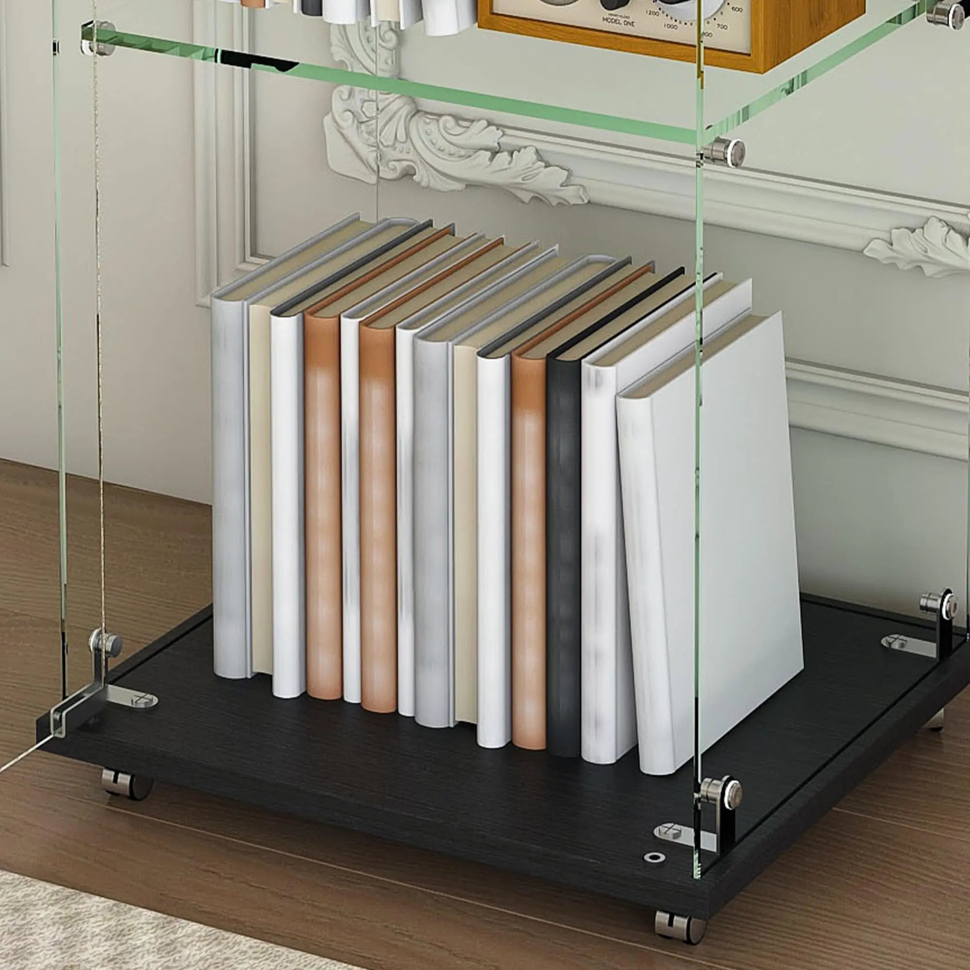 QIHAI Glass Display Cabinet,Premium 4-Tier Diamond Glass Display Case with 5 Dynamic LED Modes, Tempered Glass Curio Cabinet for Collectibles & Decor (62.99x27.56x11.81 Inches) QIHAI