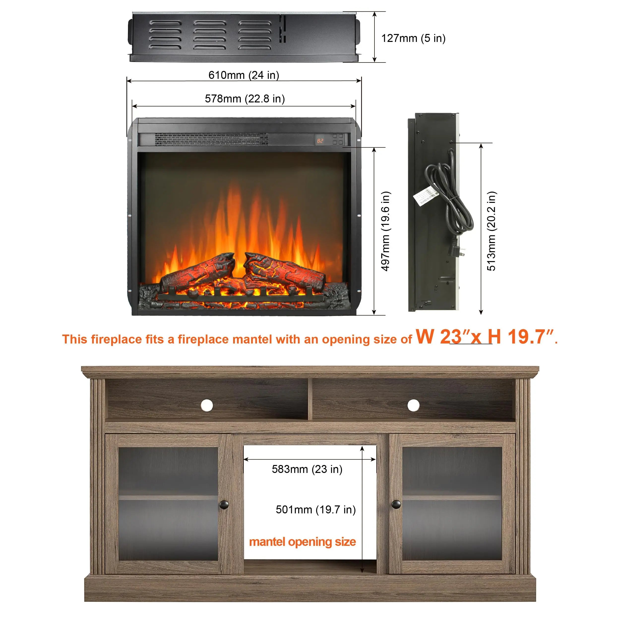 18 inch Electric Fireplace Insert, Ultra Thin Heater with Log Set & Realistic Flame, Overheating Protection (18 INCH) QIHAI