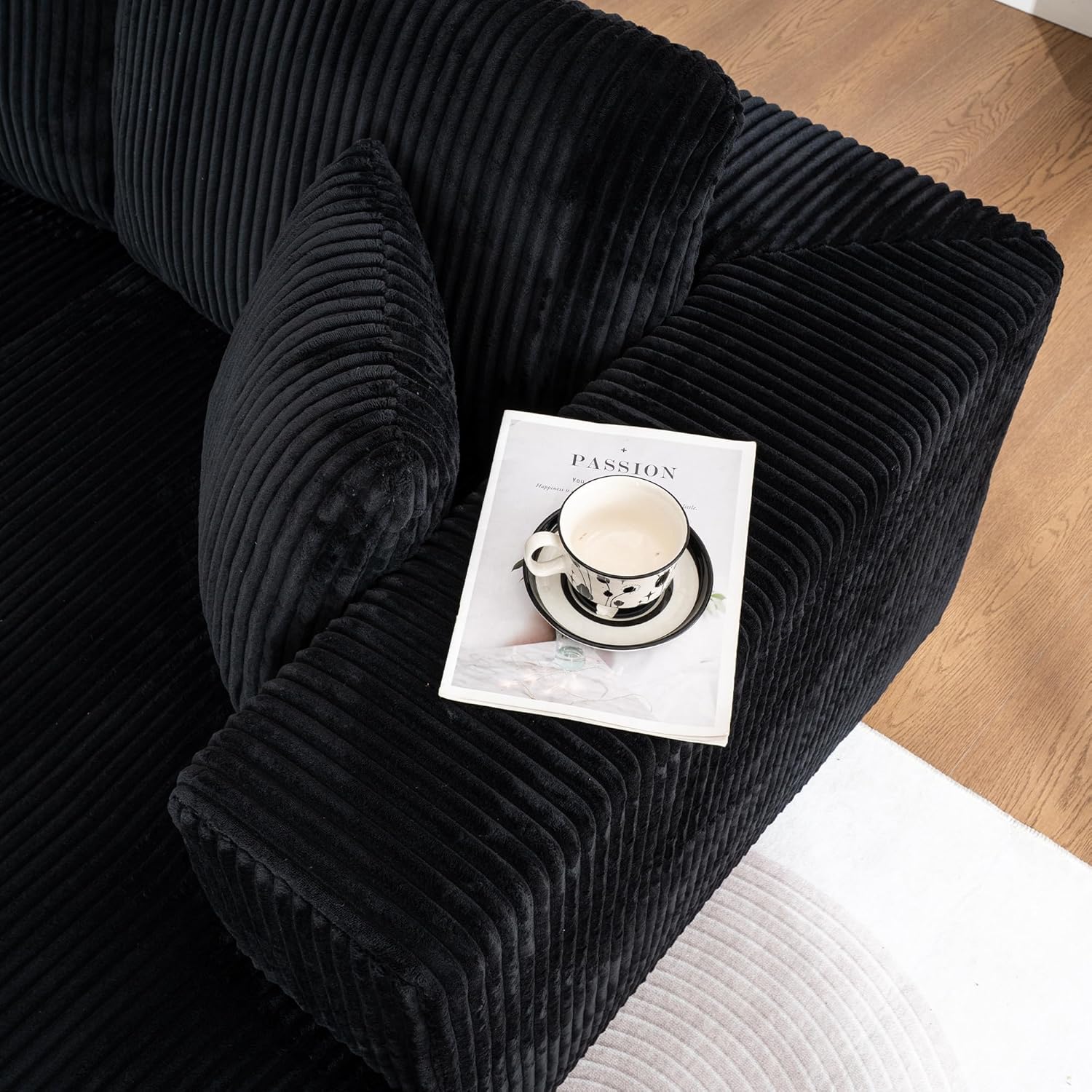 130" Oversized Cloud Boneless Sofa Couch with Chaise, Modern Corduroy U Shaped Modular Sectional Sofa with Deep Seat, No Assembly Required (Foam + White + Corduroy + 3 Seat)