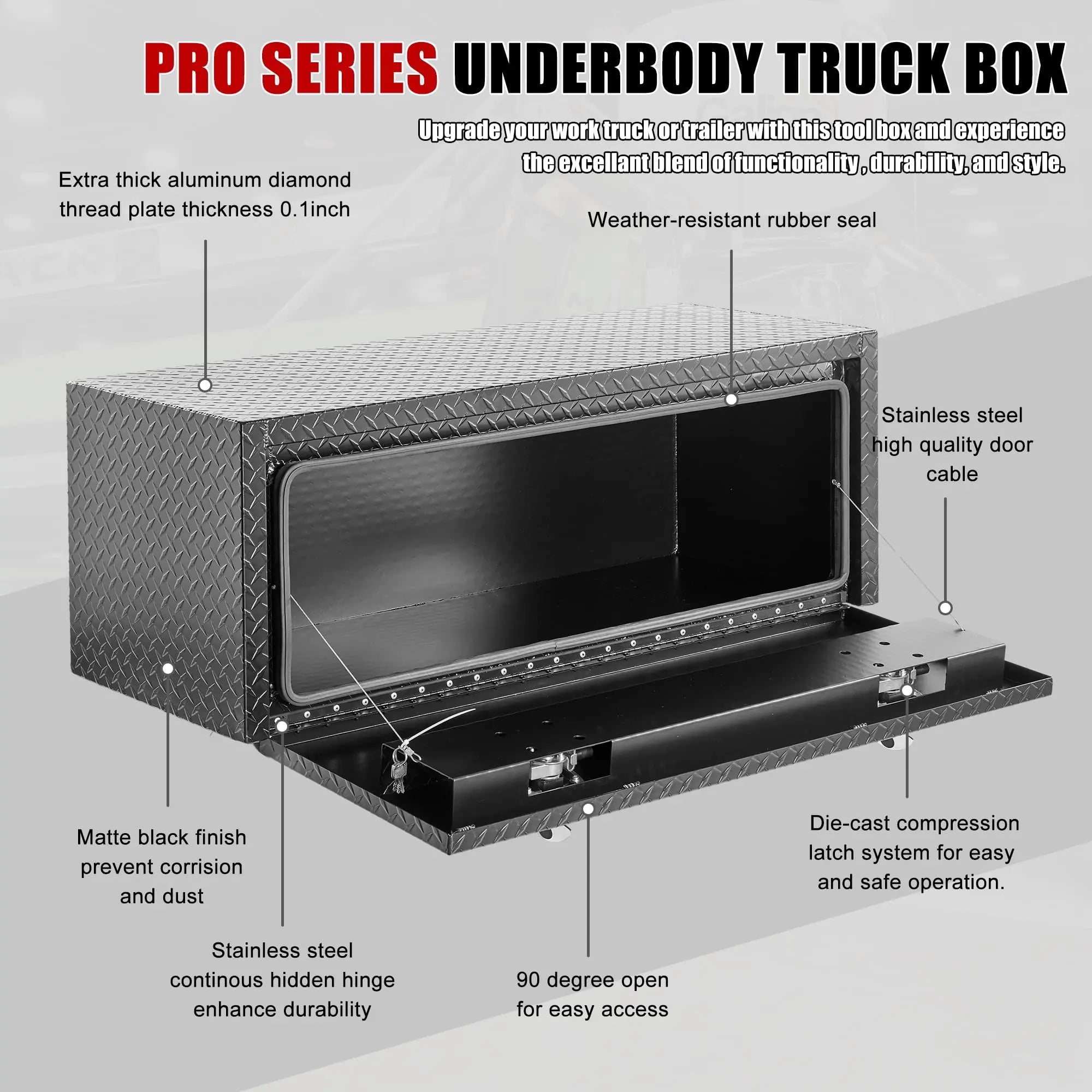 QIHAI Truck Bed Toolboxes,36 inch Aluminum Underbody Truck Tool Box Heavy Duty Underbed Toolbox Tool Storage Organizer Chest Waterproof Diamond Thread Plate Ideal for Pickup Truck ATV RV Trailer QIHAI
