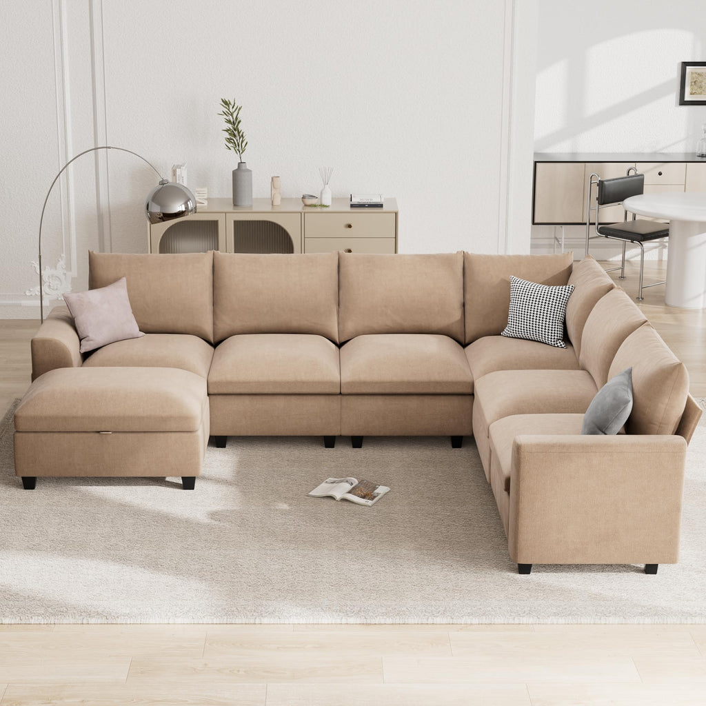 120.1" L Shaped Modular Sectional Sofa, 7 Seater Sectional Sofa with Storage Ottoman, L Shaped Cloud Couch Corner Sofa Oversized Modular Sectional Couch for Living Room (Black)