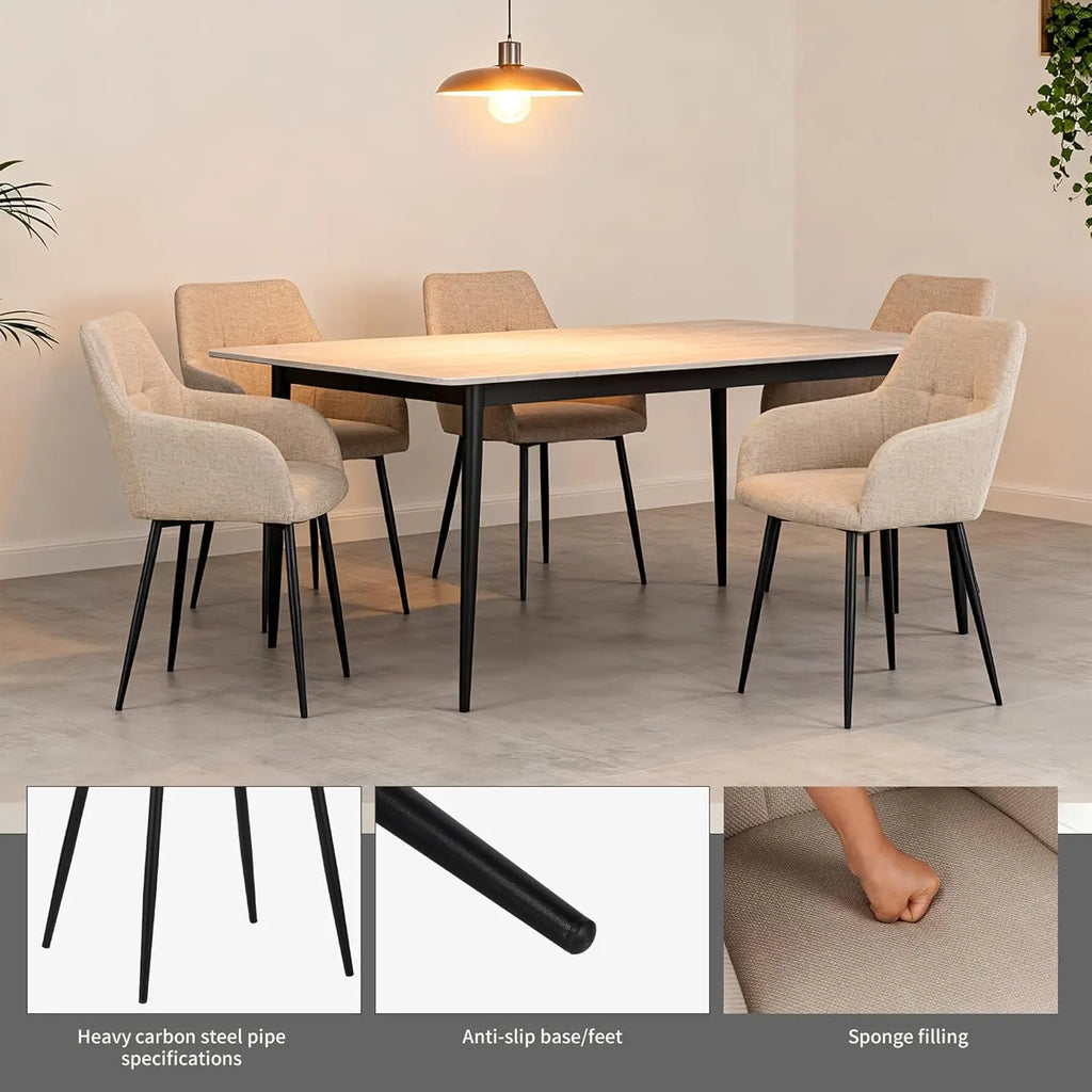 QIHAI Modern Dining Chairs Set of 2,Comfortable Upholstered Chairs for Living Room, Dining Room, and Bedroom,Beige QIHAI