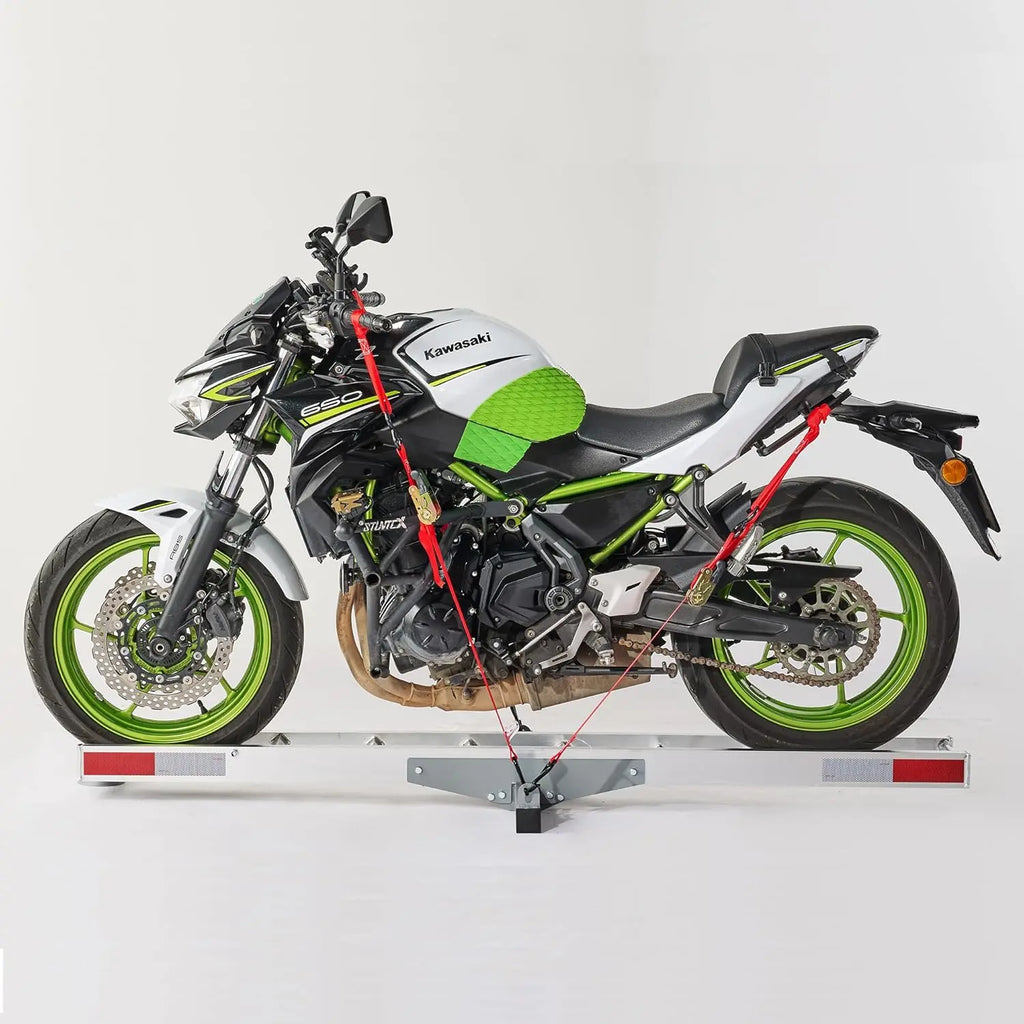 Aluminum Motorcycle Hitch Mount Carrier, Dirt Bike Rack with Loading Ramp, 400lb Capacity with Anti-Rattle Stabilizer, Fits 2" Receiver,Lightweight & Rust-Resistant QIHAI