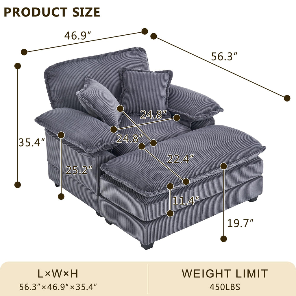 46.9" Extra-Large Reclining Sofa,Cloud Sofa Set, Equipped with 2 Soft Cushions. Single-Person Comfortable Sofa. Suitable for Living Rooms, Apartments and Offices (Black)
