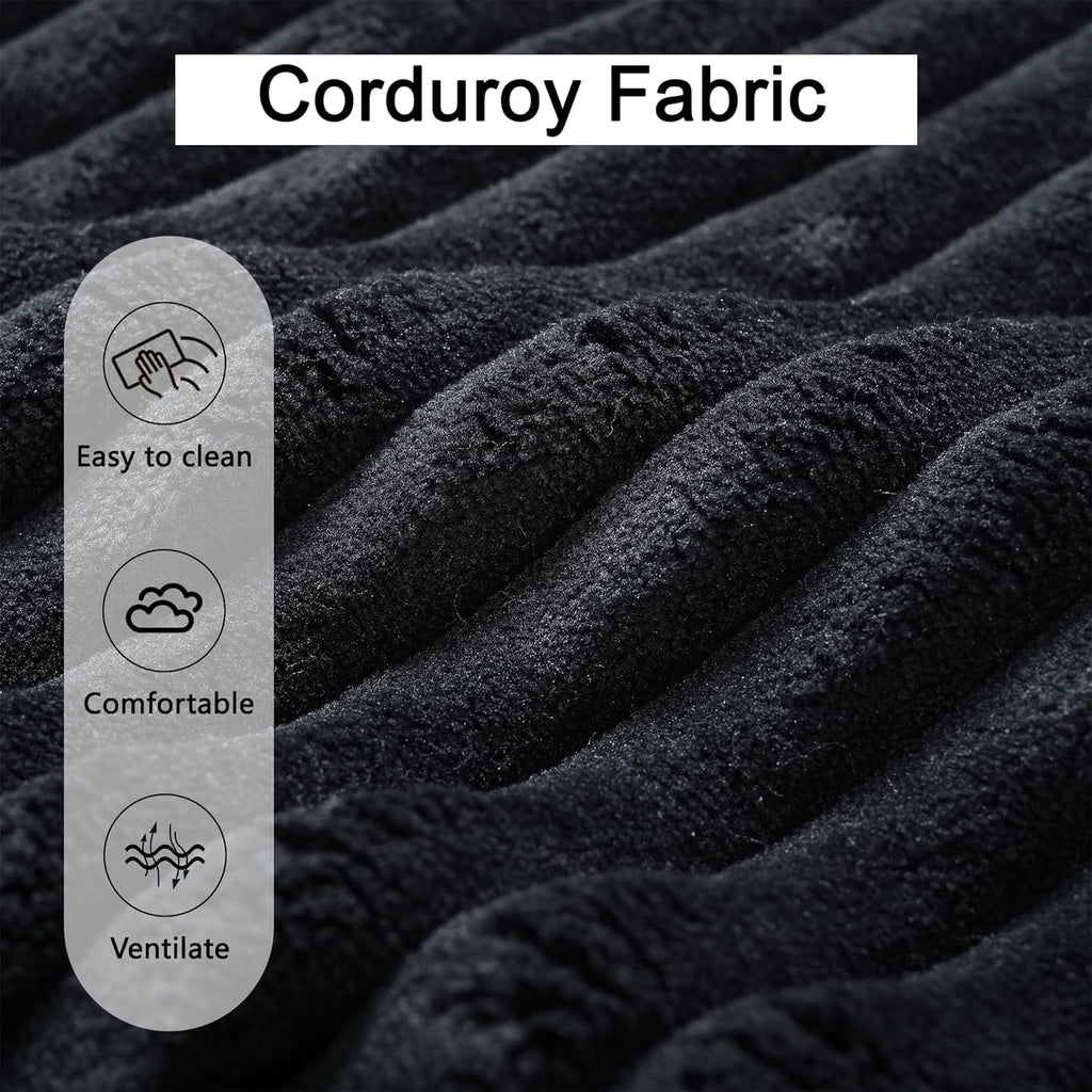 104" Corduroy Sectional Couch, Boneless L Shaped Couch with Deep Seat, Cloud Foam Sofa with Chaise, Sectional Sofa No Assembly Needed for Living Room (Foam + Black + Corduroy + 3 Seat)