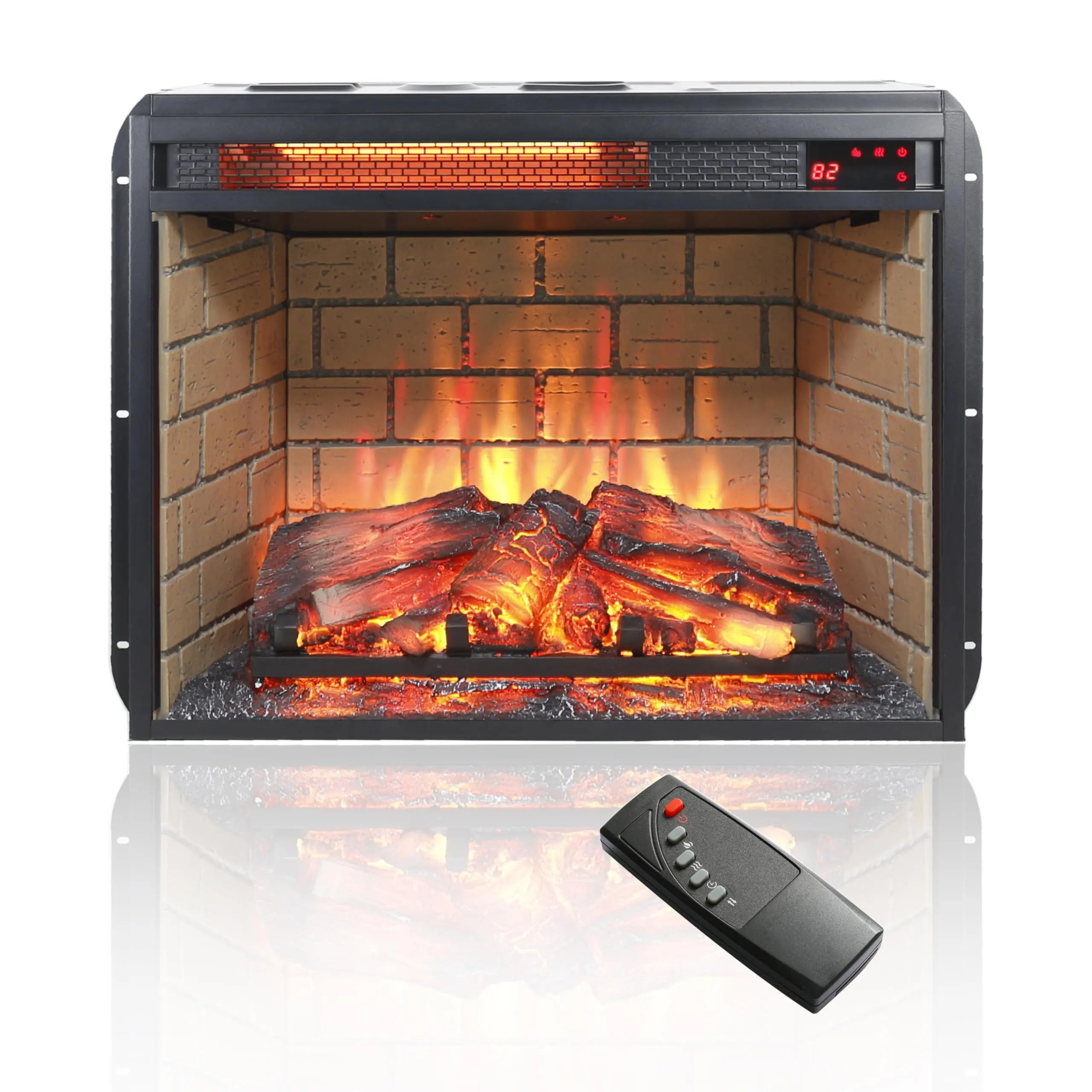 18 inch Electric Fireplace Insert, Ultra Thin Heater with Log Set & Realistic Flame, Overheating Protection (18 INCH) QIHAI