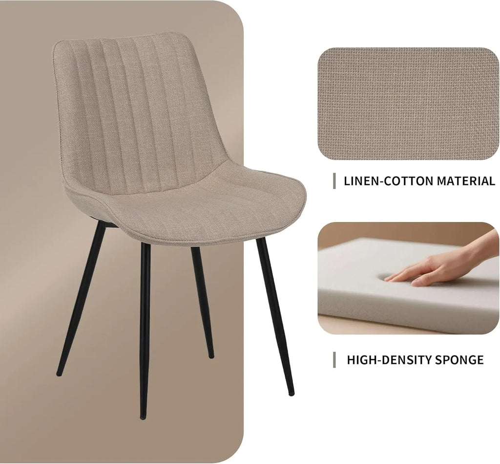 QIHAI Dining Chairs Set of 4,Soft-Seated Dining Chairs with Padded Backrests and Metal Legs for Living Room and Bedroom, Beige QIHAI