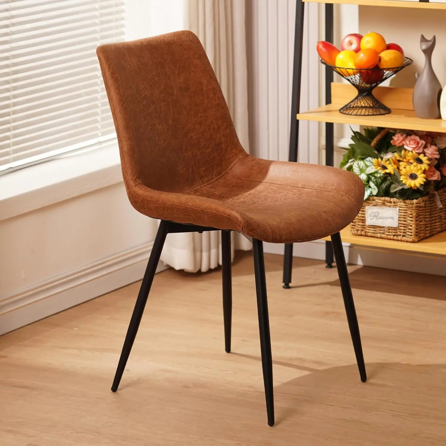 QIHAI Dining Chairs Set of 4, Upholstered Faux Leather Cushion Seat and Sturdy Metal Legs for Living Room Bedroom Outdoor Lounge,Brown QIHAI