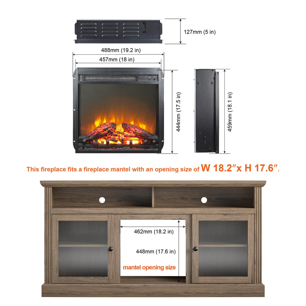 18 inch Electric Fireplace Insert, Ultra Thin Heater with Log Set & Realistic Flame, Overheating Protection (18 INCH) QIHAI