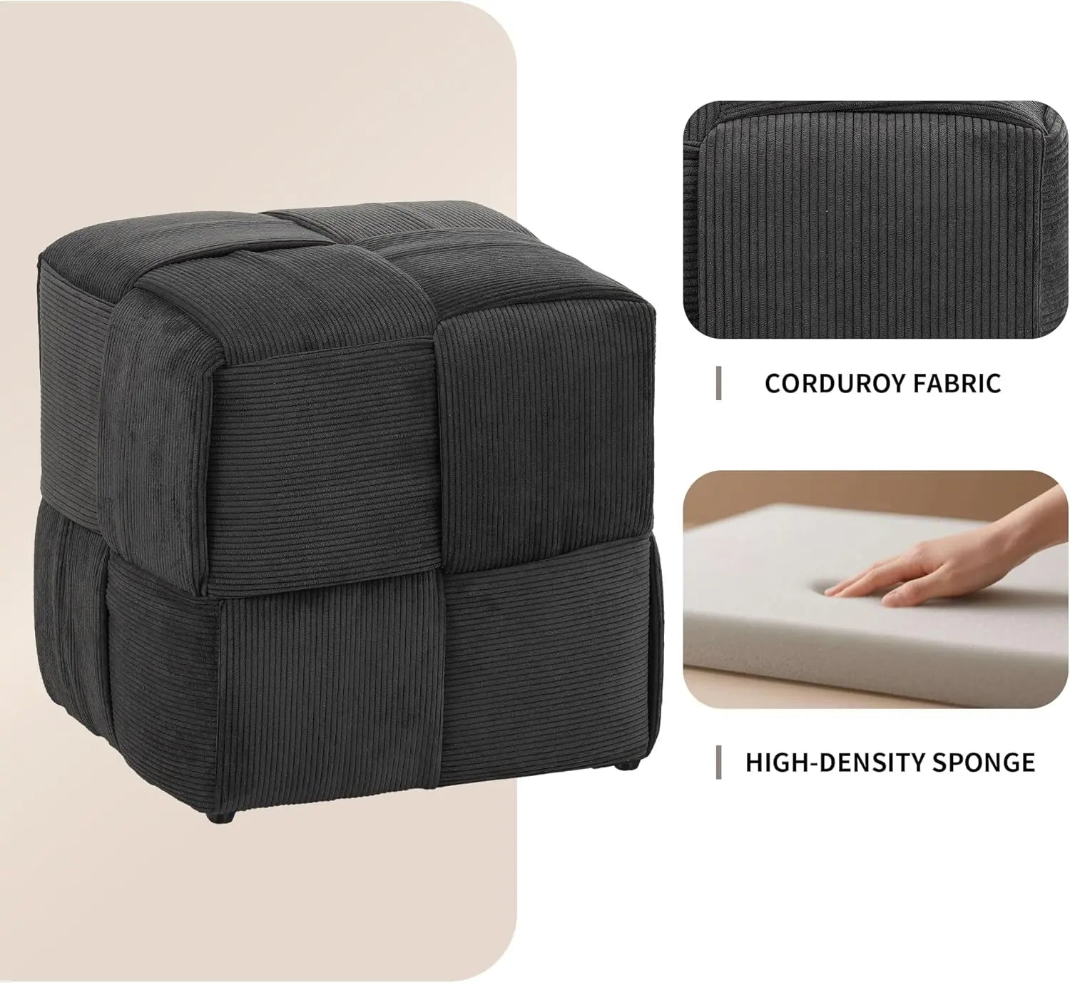 QIHAI Ottoman Foot Rest Soft and Comfortable Ottoman,Square Corduroy Woven Design Sofa Stool (Brown) QIHAI