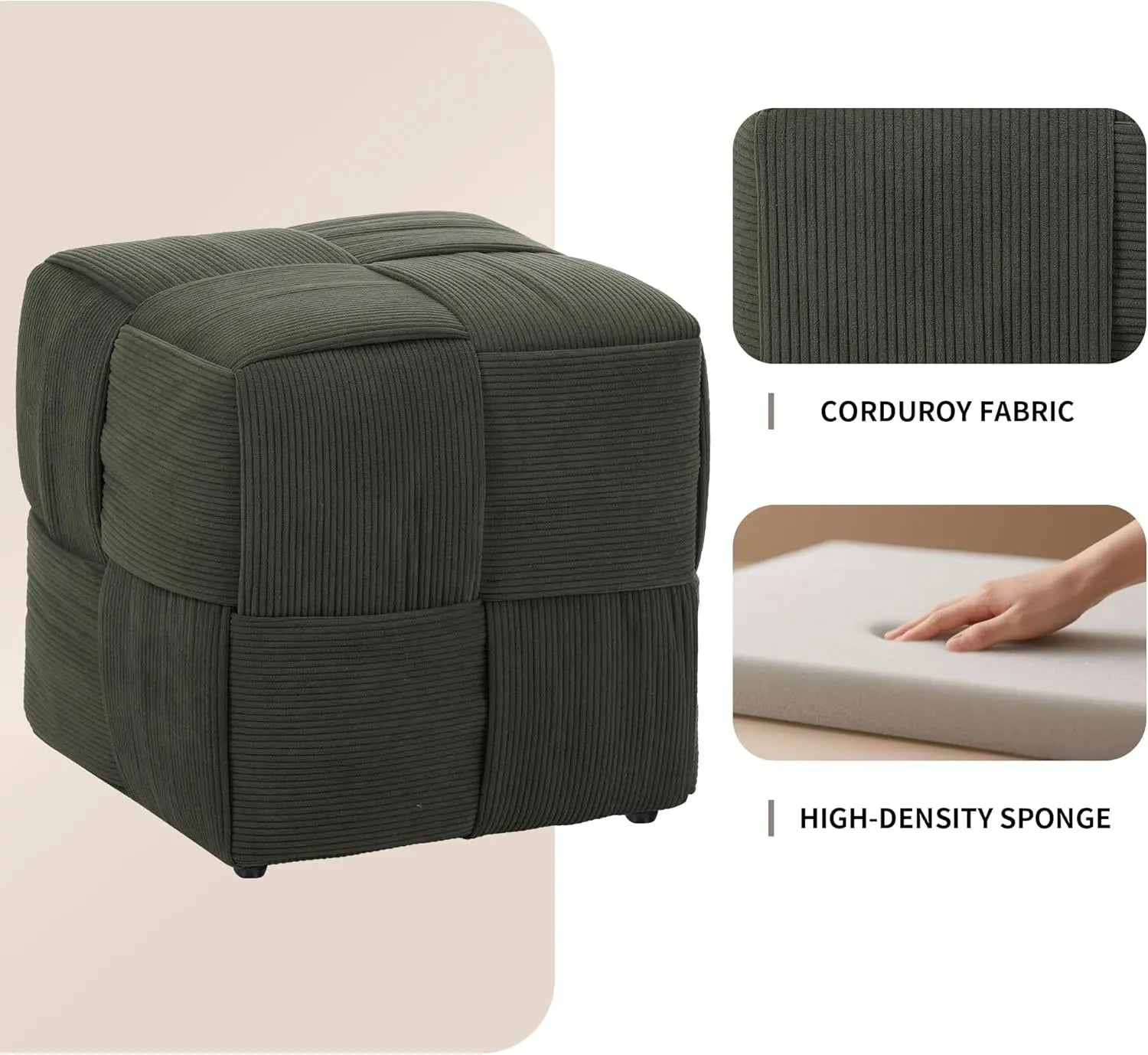 QIHAI Ottoman Foot Rest Soft and Comfortable Ottoman,Square Corduroy Woven Design Sofa Stool (Brown) QIHAI