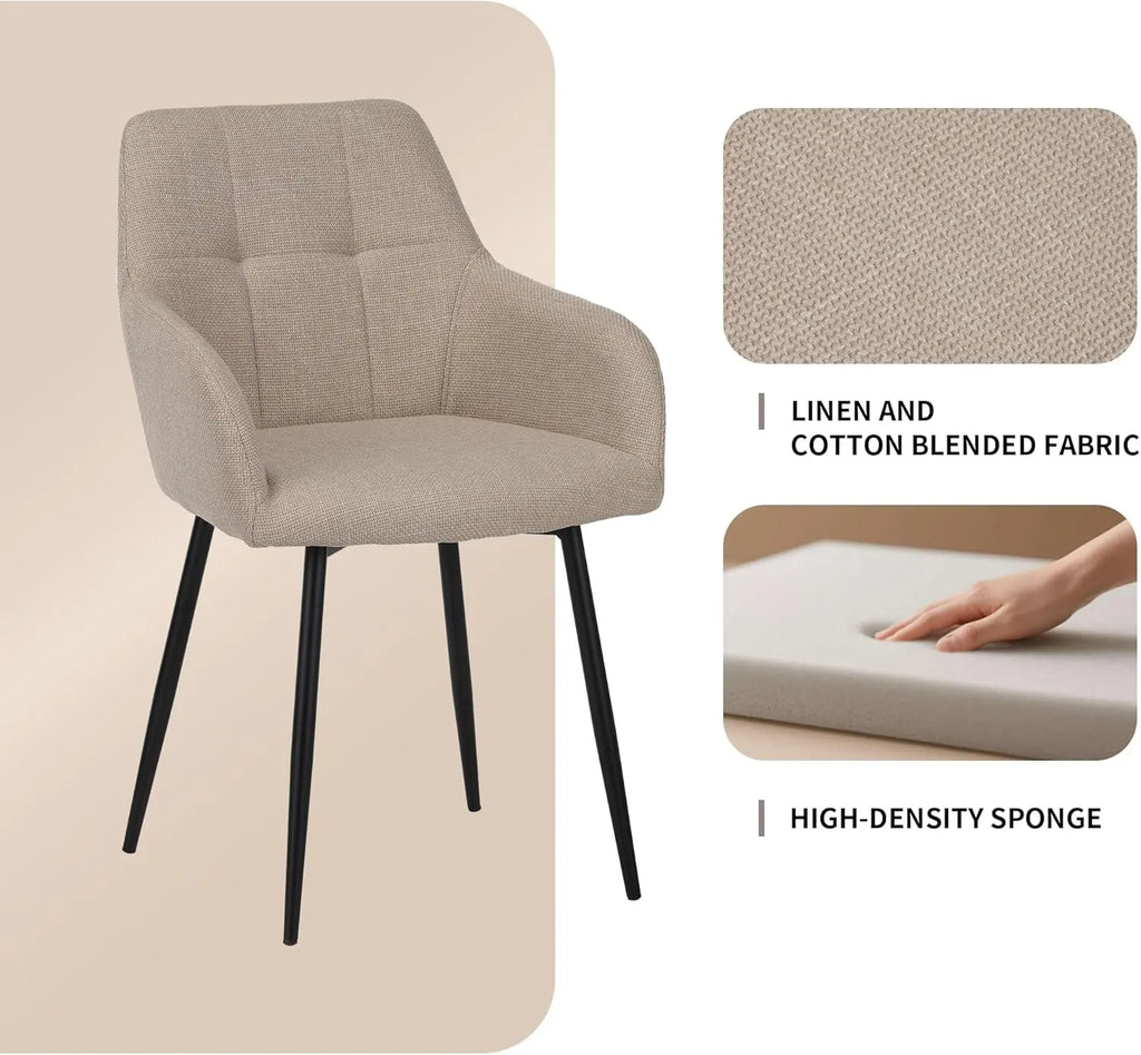 QIHAI Modern Dining Chairs Set of 2,Comfortable Upholstered Chairs for Living Room, Dining Room, and Bedroom,Beige QIHAI