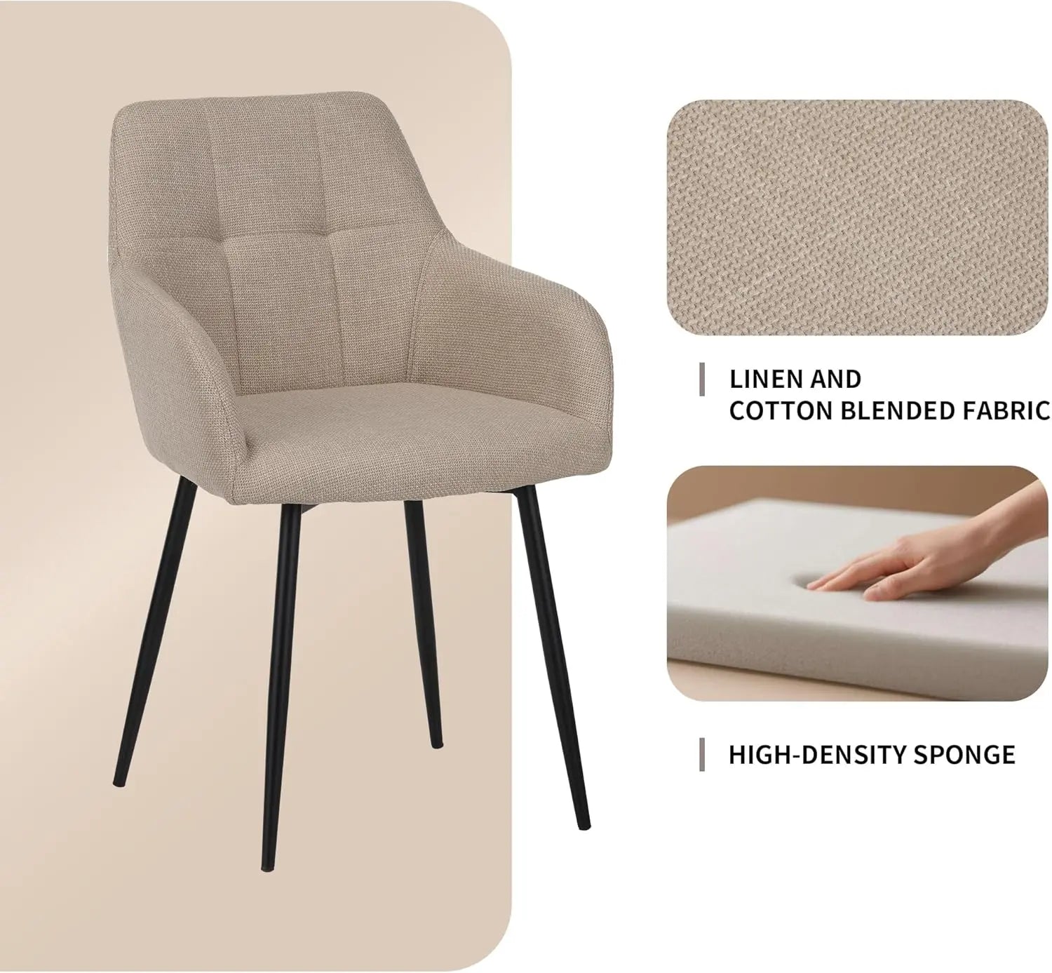 QIHAI Modern Dining Chairs Set of 2,Comfortable Upholstered Chairs for Living Room, Dining Room, and Bedroom,Beige QIHAI