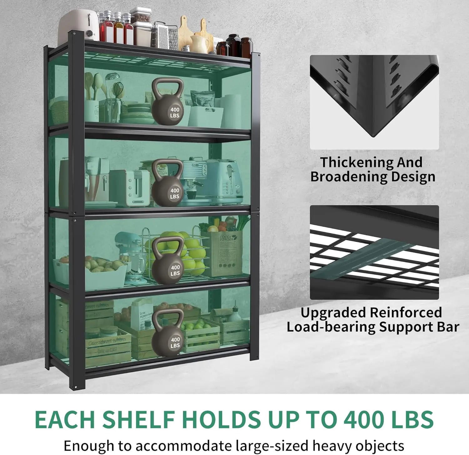 QIHAI 5 Tier Metal Shelves for Storage Garage Shelving 2000LBS Heavy Duty Storage Shelves Adjustable Garage Shelf Industrial Shelving Unit Storage Utility Rack,35.4" W*15.7" D*72" H,Black QIHAI