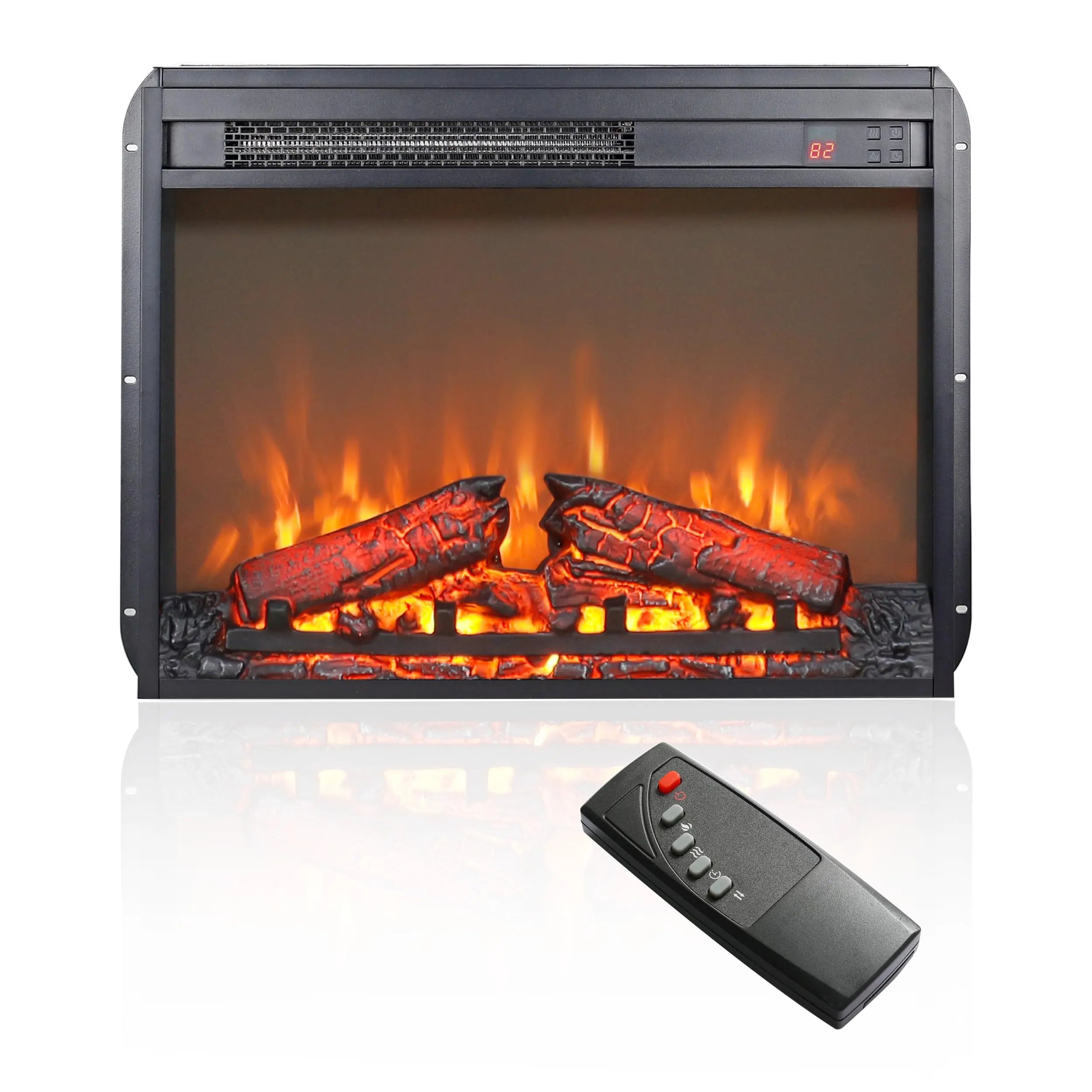 18 inch Electric Fireplace Insert, Ultra Thin Heater with Log Set & Realistic Flame, Overheating Protection (18 INCH) QIHAI