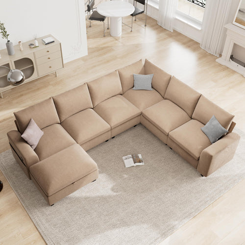 120.1" L Shaped Modular Sectional Sofa, 7 Seater Sectional Sofa with Storage Ottoman, L Shaped Cloud Couch Corner Sofa Oversized Modular Sectional Couch for Living Room (Black)