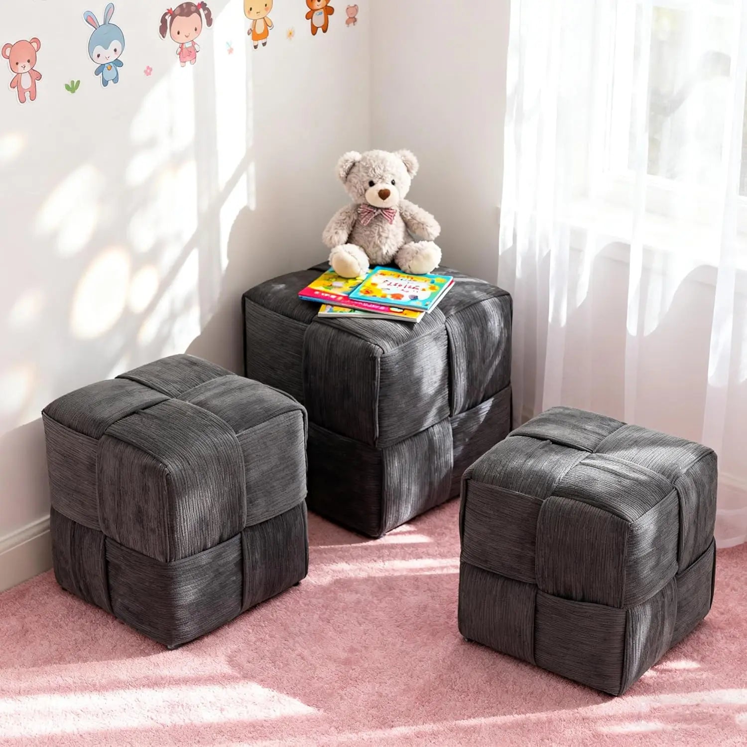 QIHAI Ottoman Foot Rest Soft and Comfortable Ottoman,Square Corduroy Woven Design Sofa Stool (Brown) QIHAI