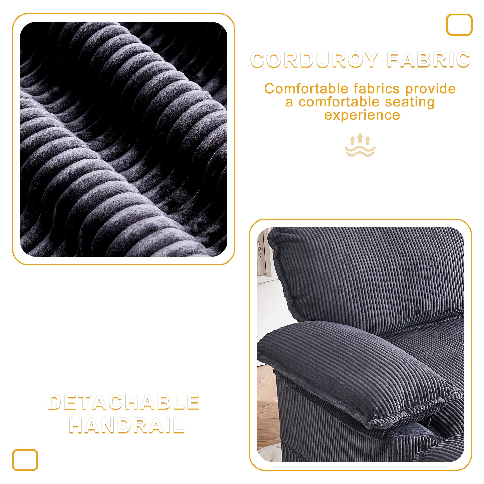 46.9" Extra-Large Reclining Sofa,Cloud Sofa Set, Equipped with 2 Soft Cushions. Single-Person Comfortable Sofa. Suitable for Living Rooms, Apartments and Offices (Black)