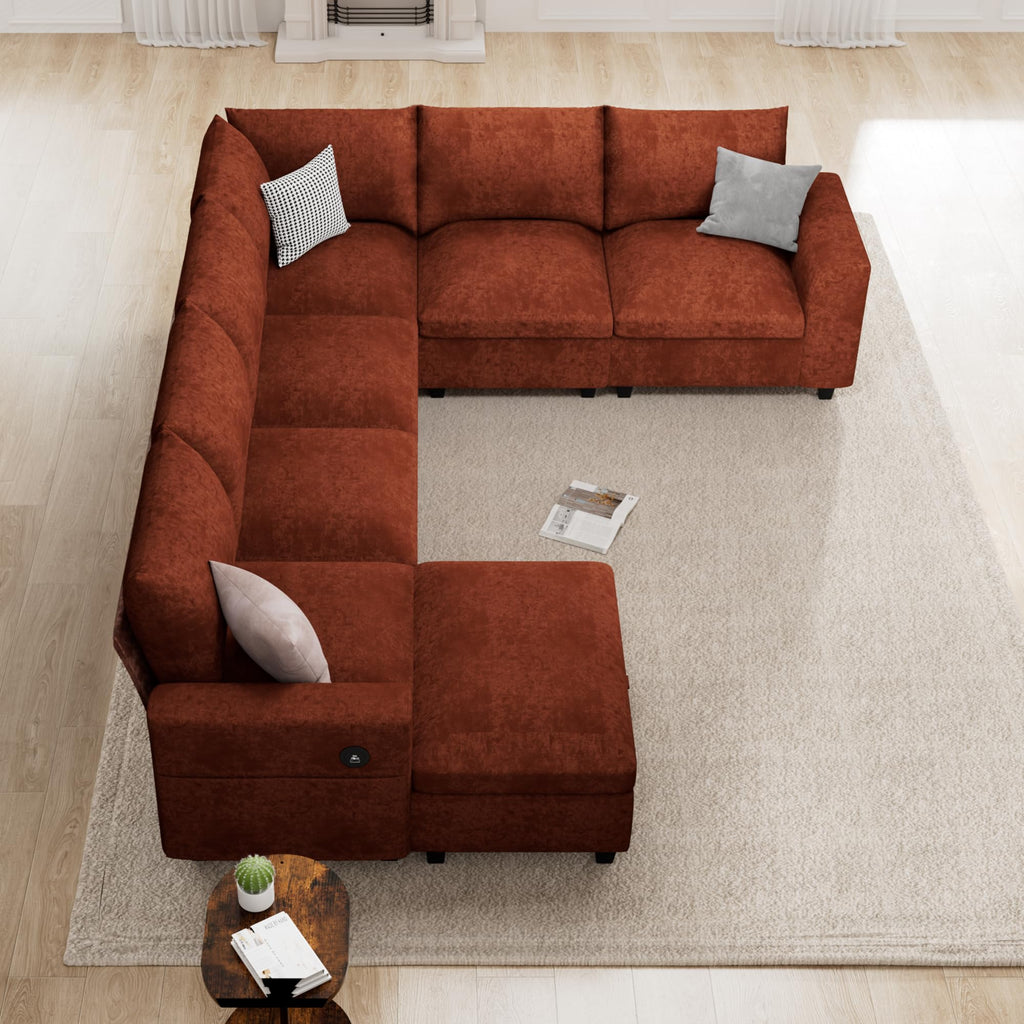 120.1" L Shaped Modular Sectional Sofa, 7 Seater Sectional Sofa with Storage Ottoman, L Shaped Cloud Couch Corner Sofa Oversized Modular Sectional Couch for Living Room (Black)