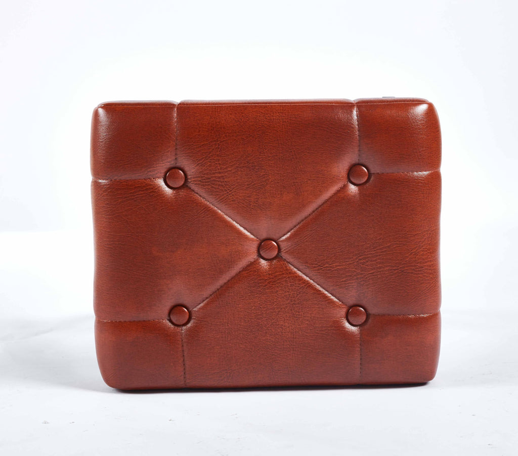 Vanity Stool - Square Faux Leather Makeup Seat with Metal X Legs, Small Ottoman Chair for Makeup Room, Living Room - Modern Padded Foot Rest (Dark Brown)