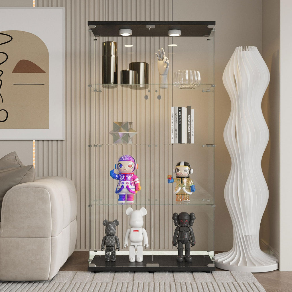 Glass Display Case with Lights,Tempered Glass Curio Cabinets with Glass Doors and Lock,Glass Display Cabinet for Bedroom, Living Room,Kitchen (White, 2 Door-5 Tier)