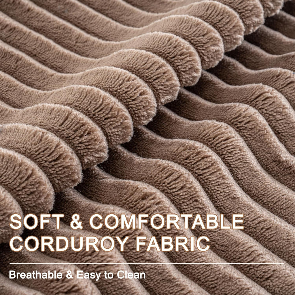 130" Oversized Cloud Boneless Sofa Couch with Chaise, Modern Corduroy U Shaped Modular Sectional Sofa with Deep Seat, No Assembly Required (Foam + White + Corduroy + 3 Seat)