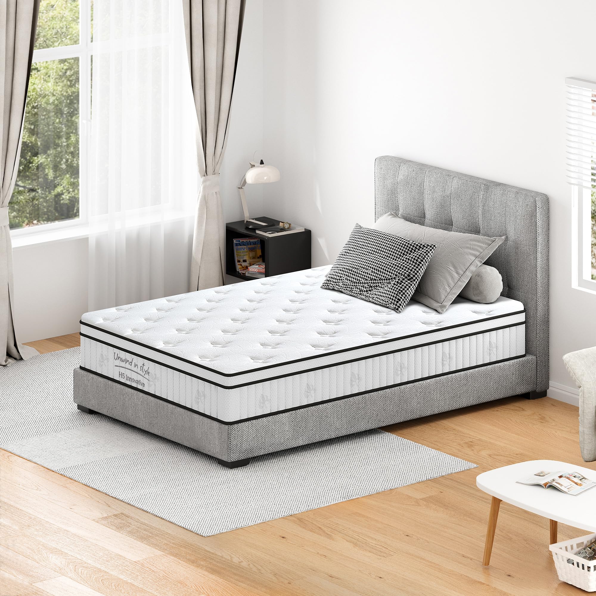 Twin Mattress 12 Inch, Memory Foam Mattress with Pocket Spring, Soft & Comfortable Medium Firm (12 inch, Twin)