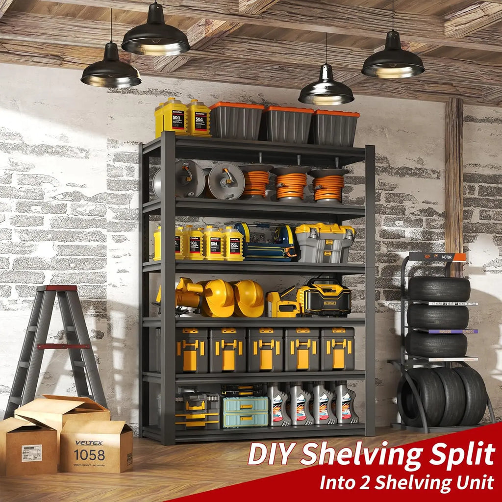 QIHAI 5 Tier Metal Shelves for Storage Garage Shelving 2000LBS Heavy Duty Storage Shelves Adjustable Garage Shelf Industrial Shelving Unit Storage Utility Rack,35.4" W*15.7" D*72" H,Black QIHAI
