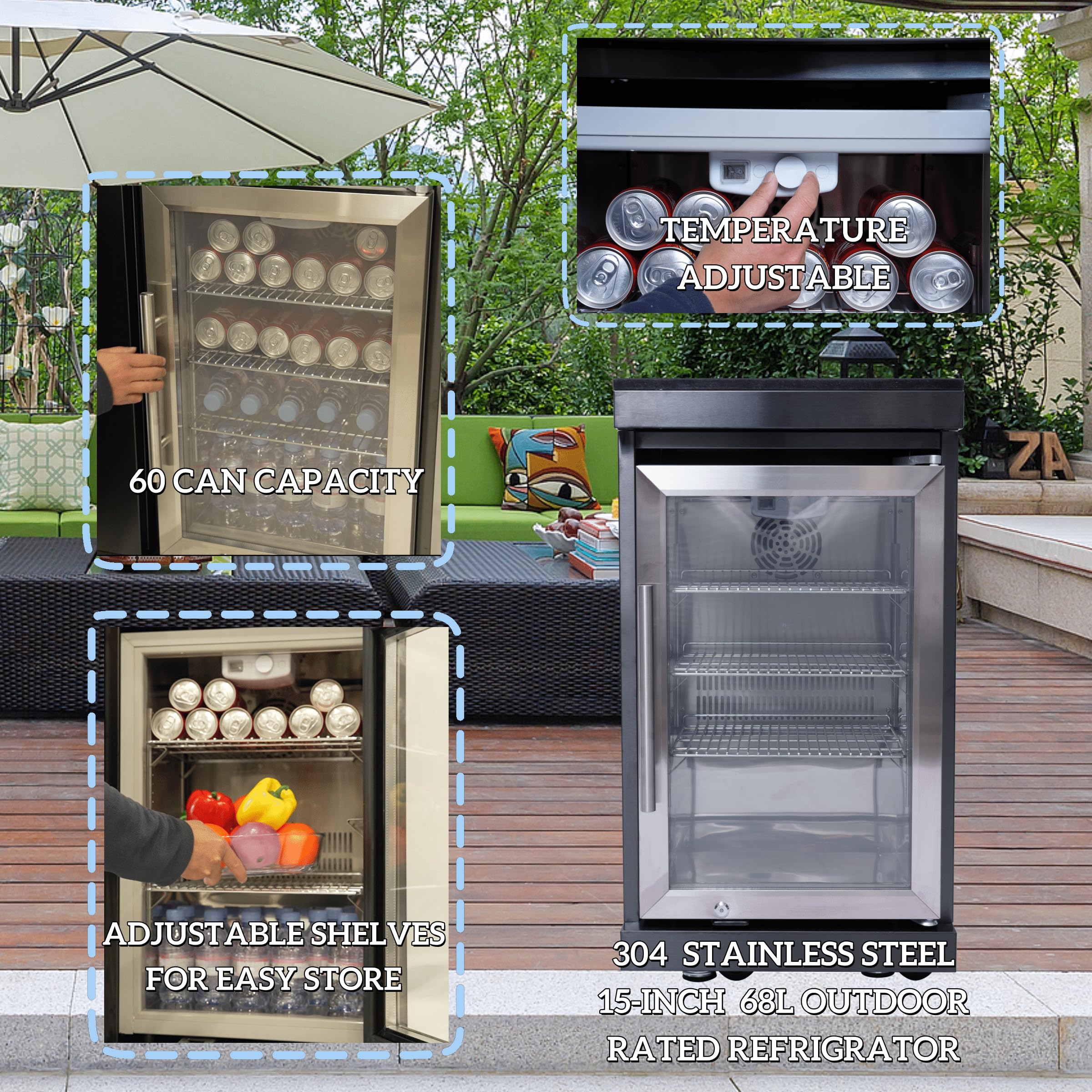 46-Inch 4-Burner 72000 BTU Deluxe Stainless Steel Gas Outdoor Kitchen Bar Barbecue Island Grill, Wine Cooler Compact Refrigerator, Rotisserie, Granite Countertops, Stainless steel Sink,Black