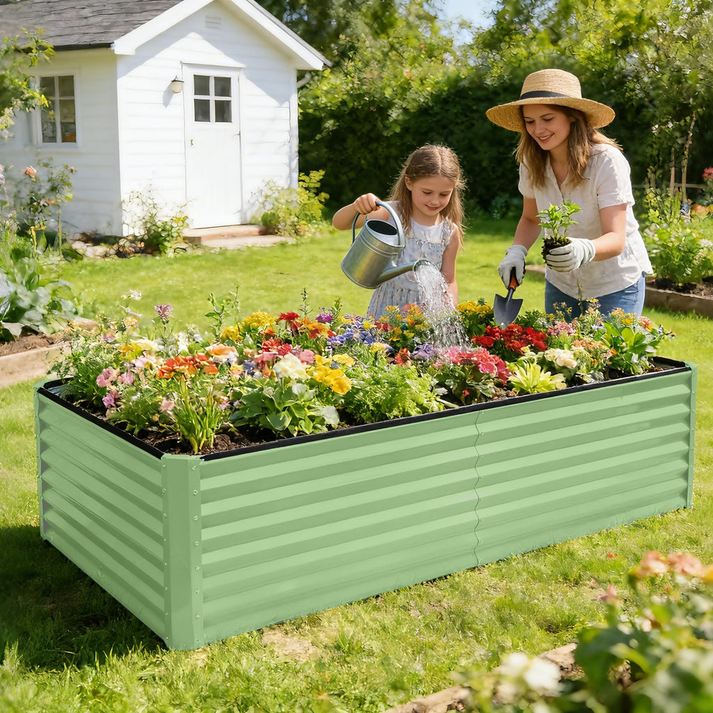 8×4×2 FT Galvanized Planter Box, Raised Garden Bed, Outdoor Above Ground Planter Extra Large Garden Box Kits for Vegetables, Flowers, Herbs (White)