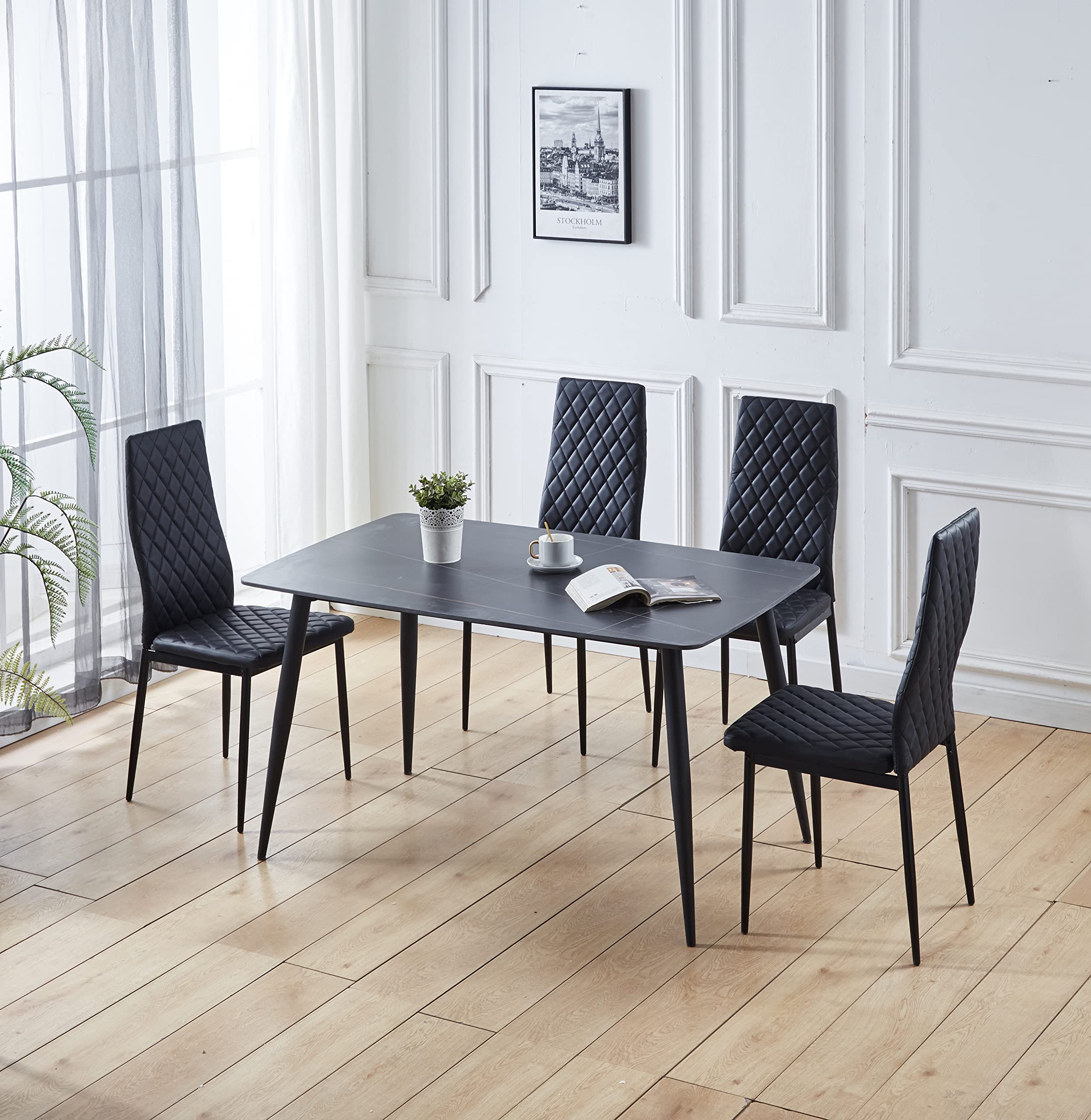 Dining Chairs Set of 4, Dining Chairs with Cushions, PU Leather Upholstered Kitchen Dining Room Chairs with Metal Legs for Dining Living Room (White, 4 PCS)