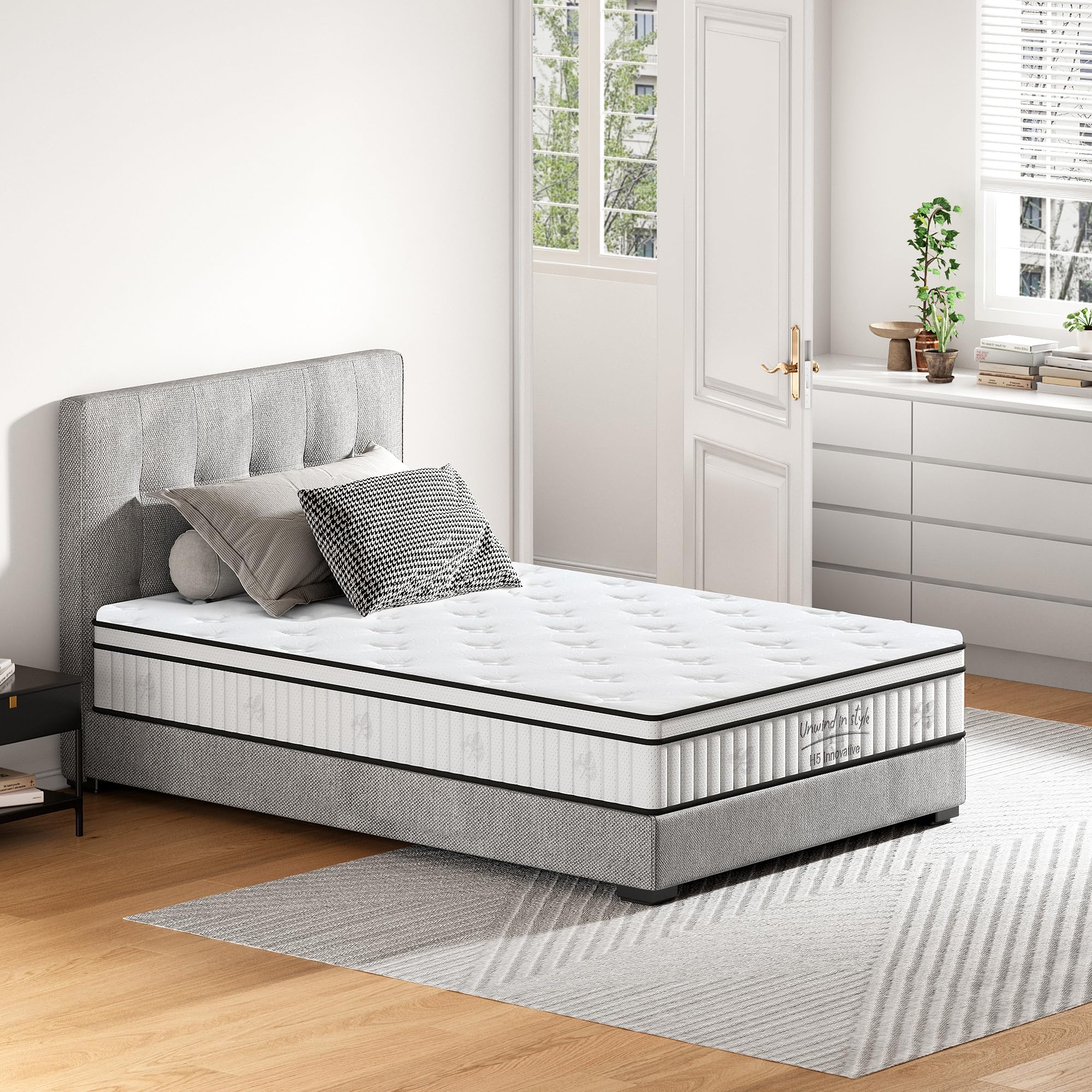 Twin Mattress 12 Inch, Memory Foam Mattress with Pocket Spring, Soft & Comfortable Medium Firm (12 inch, Twin)