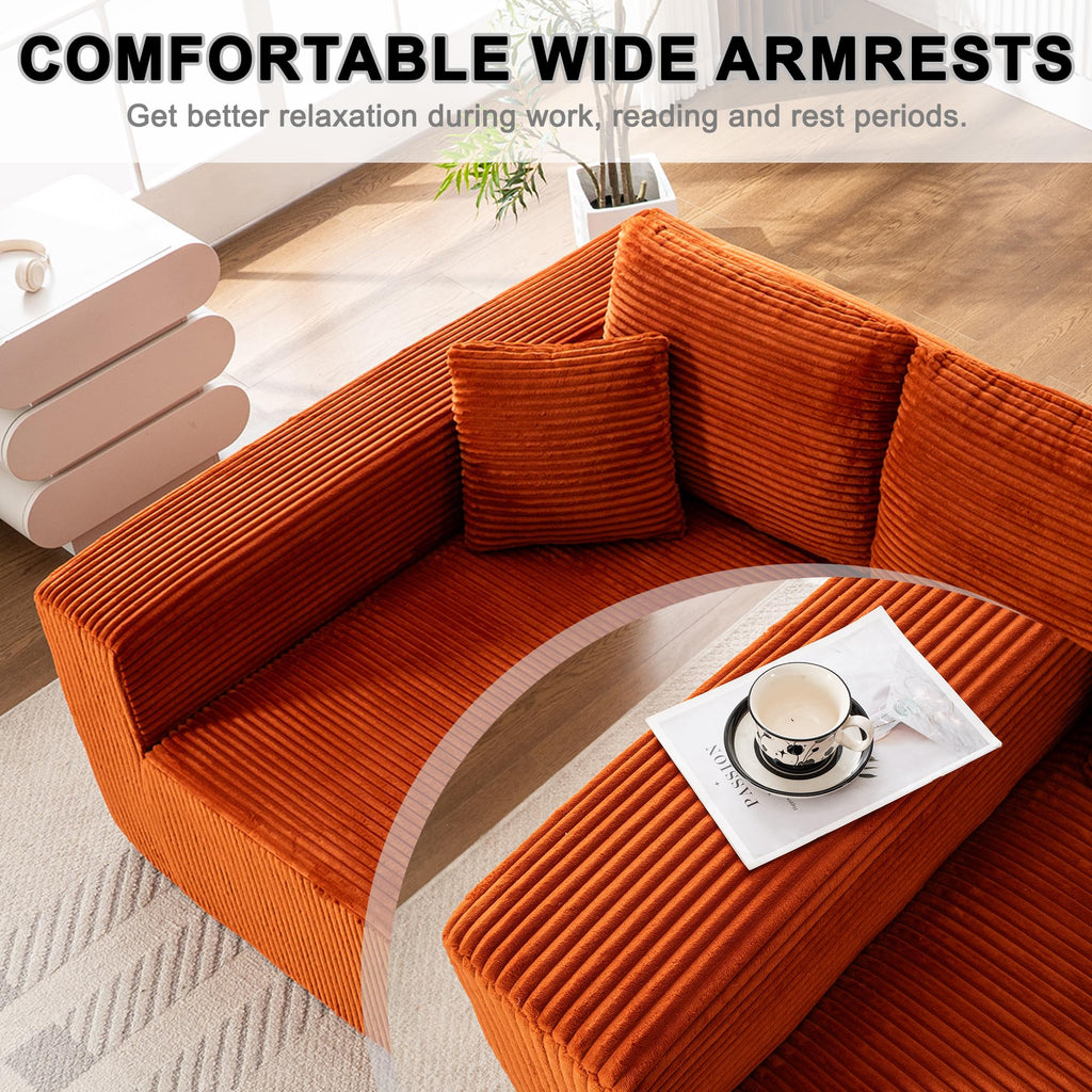 Living Room Wide Armchair Sofa, Modern Modular Recliner Sofa, L-Shaped Cloud Sofa, No Assembly Required, Corduroy Fabric, Soft and Comfortable (Foam + Gray + Corduroy + 3 Seat)