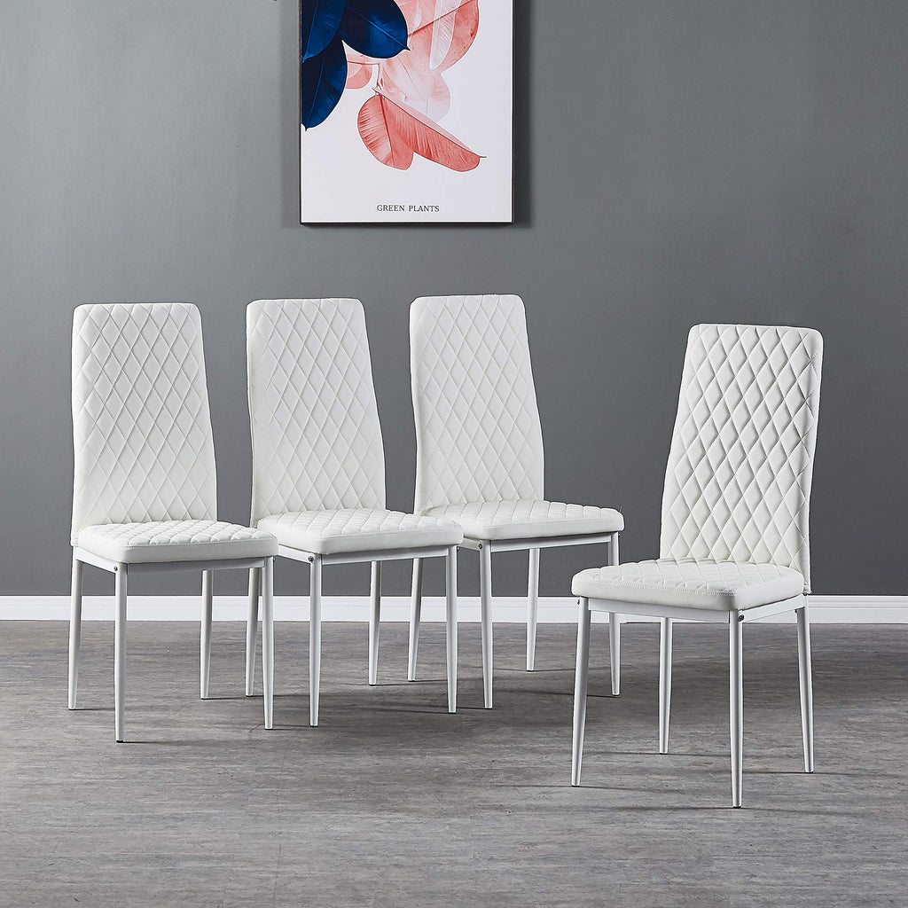Dining Chairs Set of 4, Dining Chairs with Cushions, PU Leather Upholstered Kitchen Dining Room Chairs with Metal Legs for Dining Living Room (White, 4 PCS)