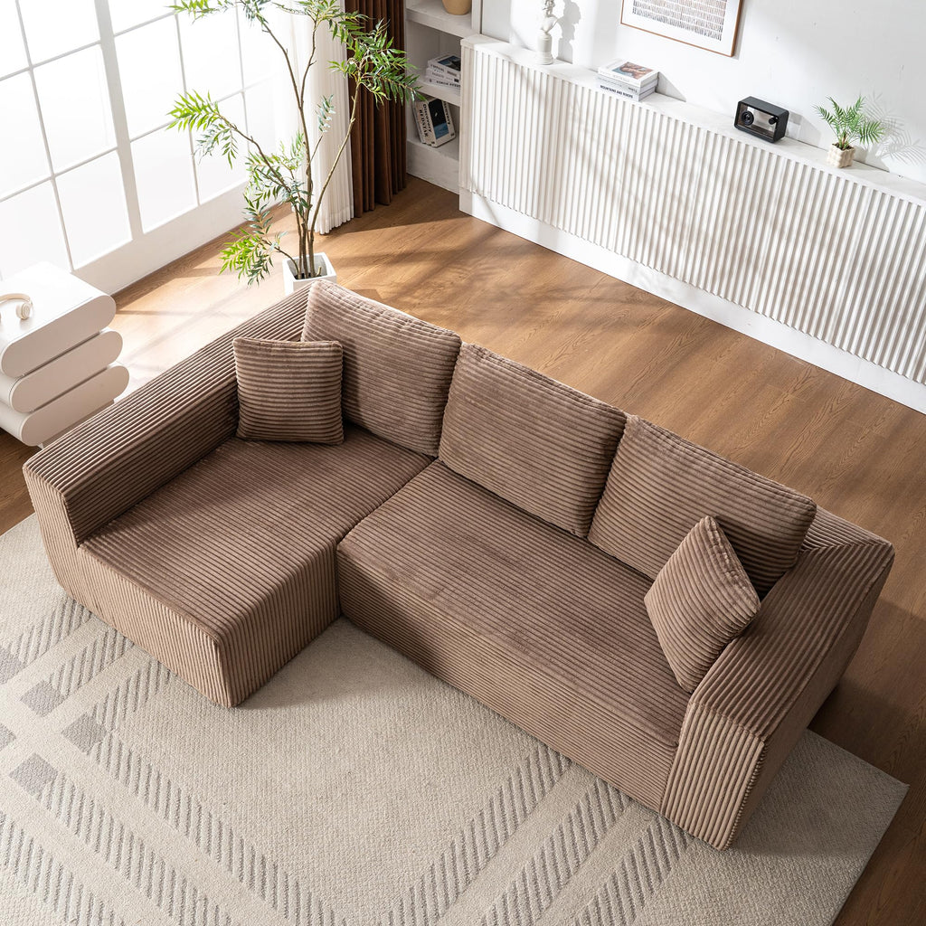 Living Room Wide Armchair Sofa, Modern Modular Recliner Sofa, L-Shaped Cloud Sofa, No Assembly Required, Corduroy Fabric, Soft and Comfortable (Foam + Gray + Corduroy + 3 Seat)