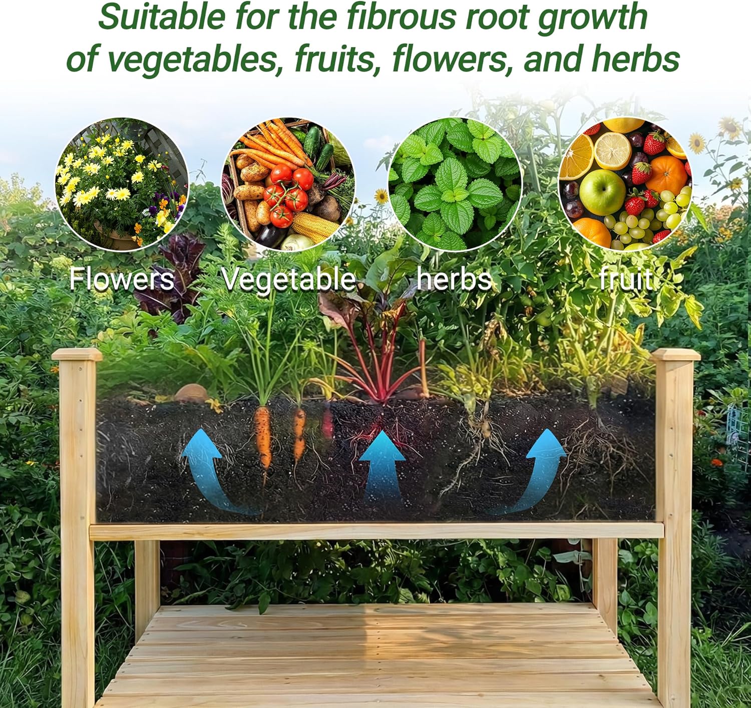 Outdoor Wood Raised Garden Bed,Storage Shelf, Elevated Reinforced Large Planter Box for Vegetable Flower Backyard Patio Gardening Balcony,48x23x31.1-inch