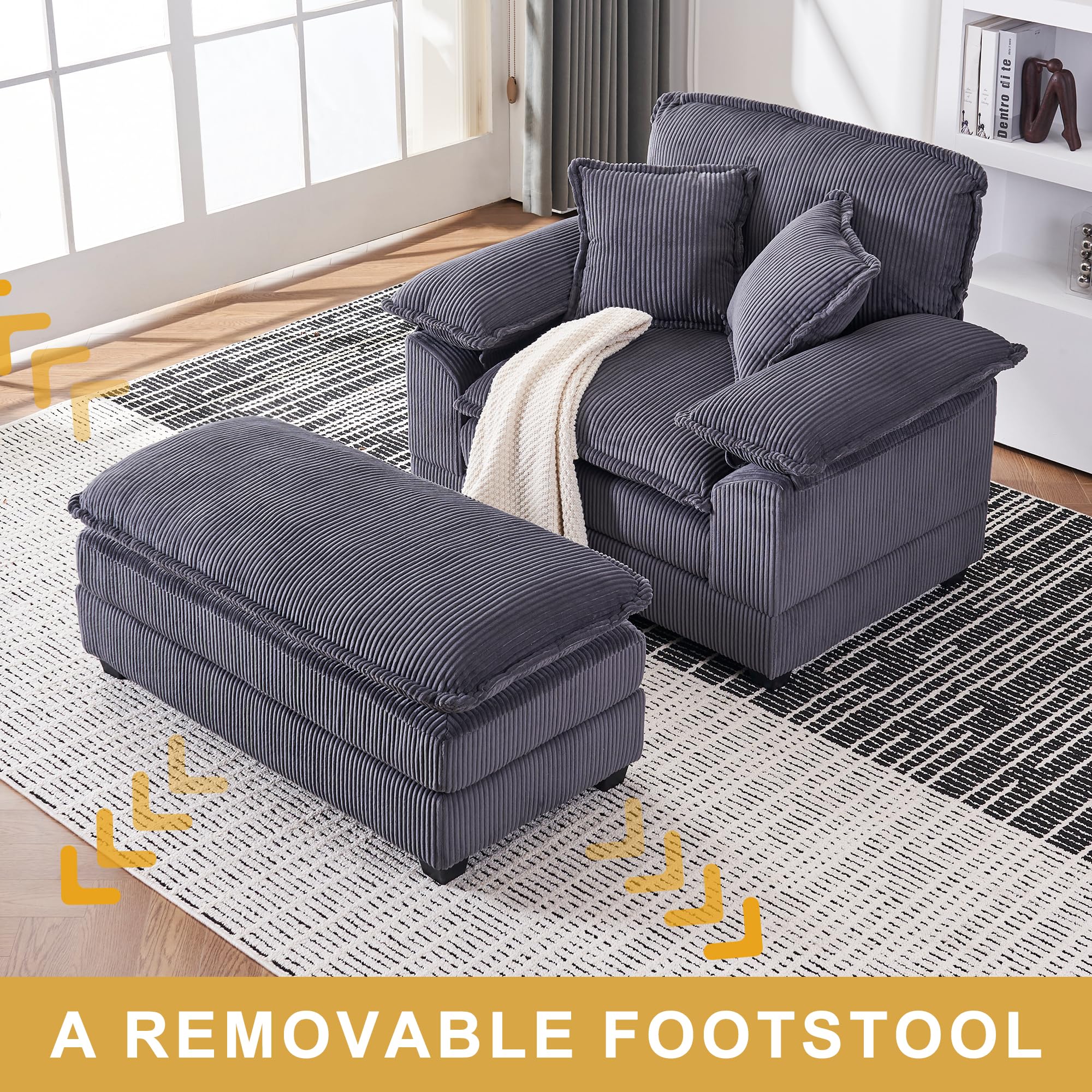 46.9" Extra-Large Reclining Sofa,Cloud Sofa Set, Equipped with 2 Soft Cushions. Single-Person Comfortable Sofa. Suitable for Living Rooms, Apartments and Offices (Black)