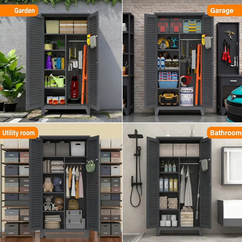 QIHAI Tool Chests & Cabinets,47'' Tall Metal Tool Storage Cabinet, with Ample Storage Space for Garage,Warehouse,Garden,Office, Living Room,Bathroom,Utility Room (47'' Tall + Slate + Steel) QIHAI
