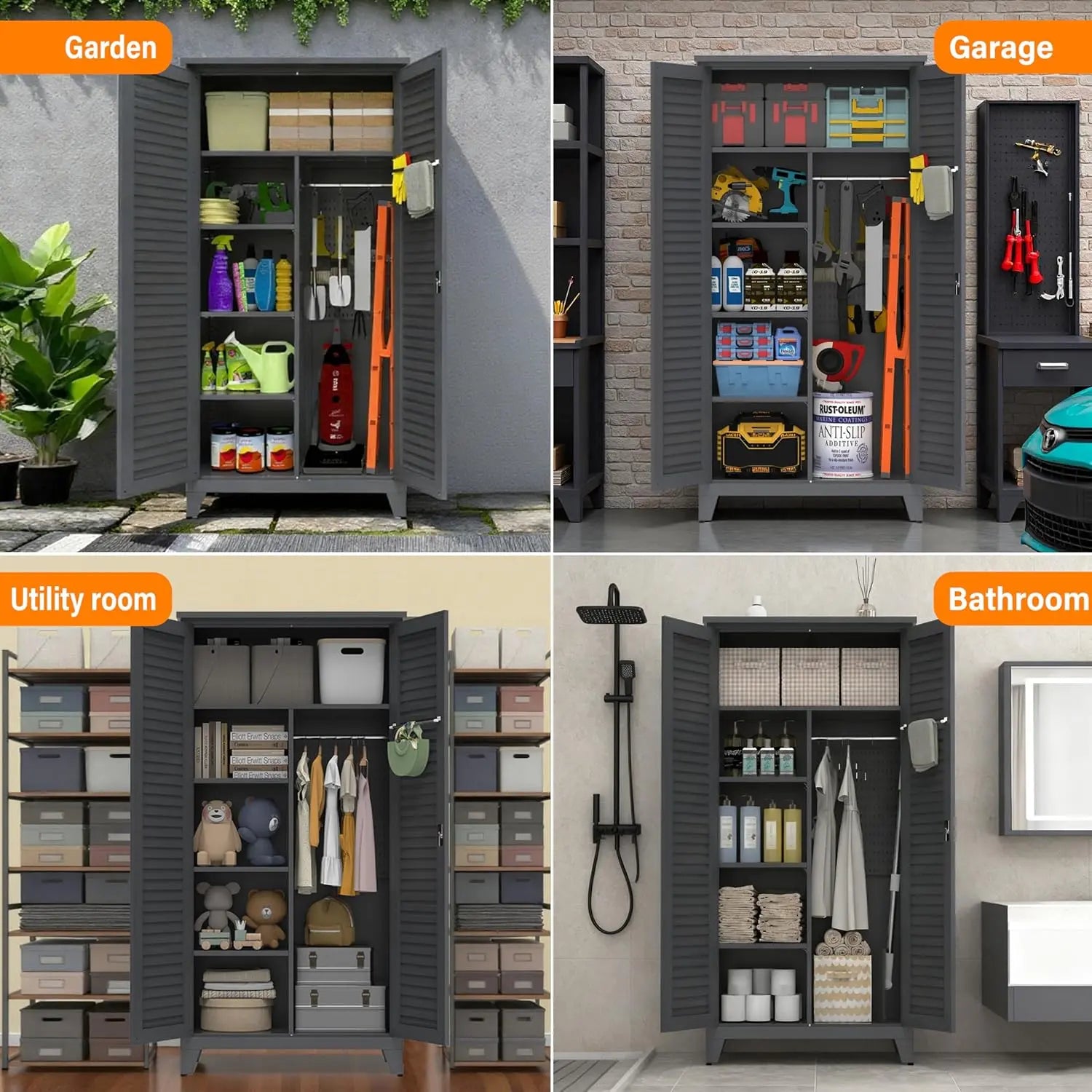 QIHAI Tool Chests & Cabinets,47'' Tall Metal Tool Storage Cabinet, with Ample Storage Space for Garage,Warehouse,Garden,Office, Living Room,Bathroom,Utility Room (47'' Tall + Slate + Steel) QIHAI