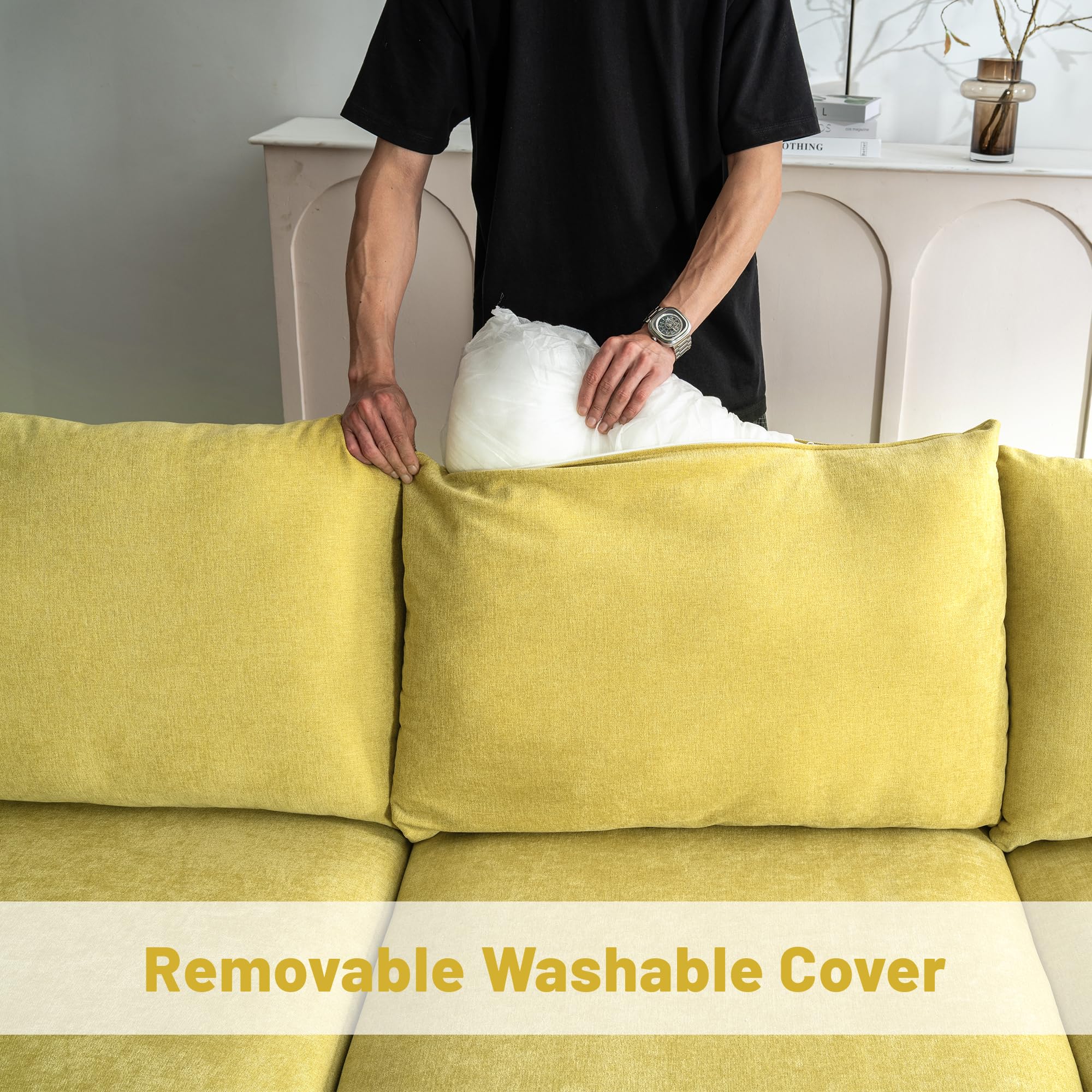 120.1" L Shaped Modular Sectional Sofa, 7 Seater Sectional Sofa with Storage Ottoman, L Shaped Cloud Couch Corner Sofa Oversized Modular Sectional Couch for Living Room (Black)