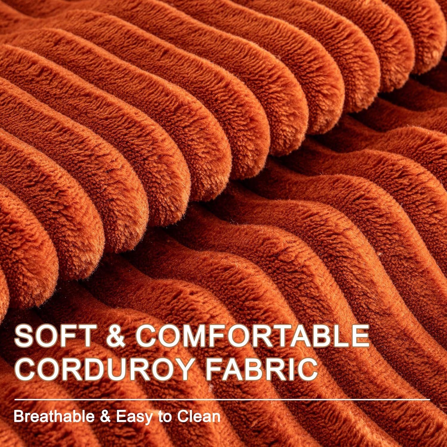 130" Oversized Cloud Boneless Sofa Couch with Chaise, Modern Corduroy U Shaped Modular Sectional Sofa with Deep Seat, No Assembly Required (Foam + White + Corduroy + 3 Seat)