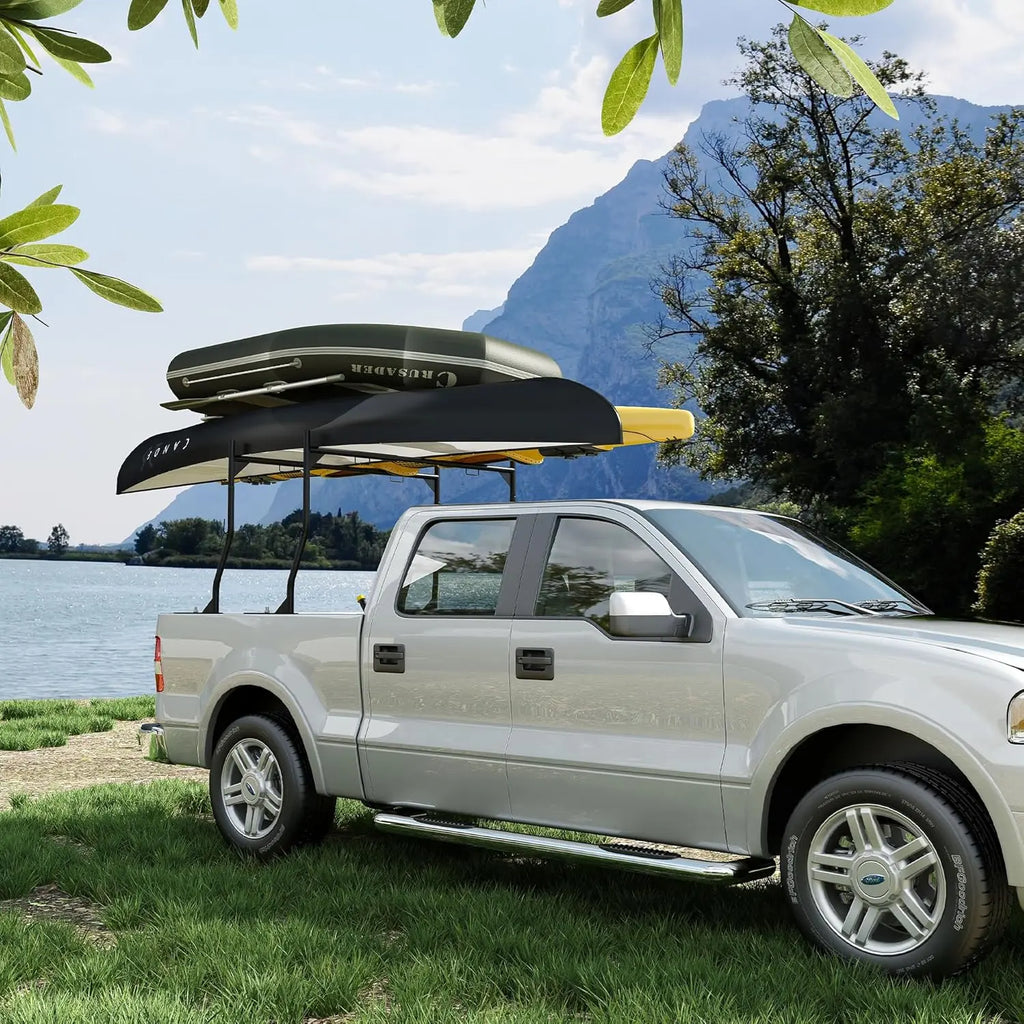 Heavy-Duty Universal Truck Bed Ladder Rack - 900LB Capacity, No-Drill Installation, Adjustable 46-71 inch Steel Cargo Rack for Kayaks, Lumber, Surfboards & Construction Materials QIHAI