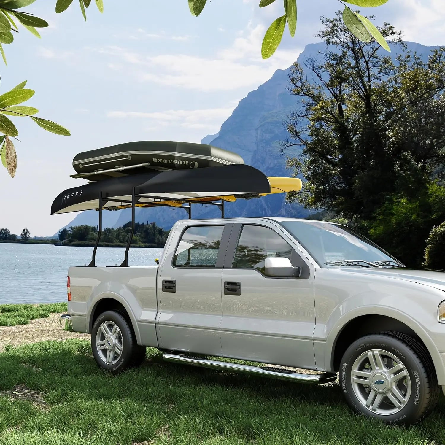 Heavy-Duty Universal Truck Bed Ladder Rack - 900LB Capacity, No-Drill Installation, Adjustable 46-71 inch Steel Cargo Rack for Kayaks, Lumber, Surfboards & Construction Materials QIHAI