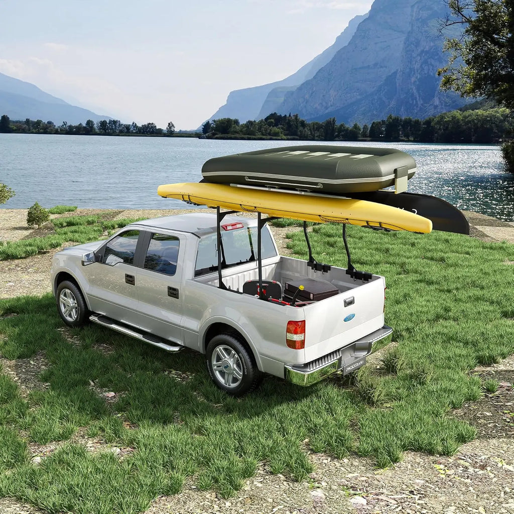 Heavy-Duty Universal Truck Bed Ladder Rack - 900LB Capacity, No-Drill Installation, Adjustable 46-71 inch Steel Cargo Rack for Kayaks, Lumber, Surfboards & Construction Materials QIHAI