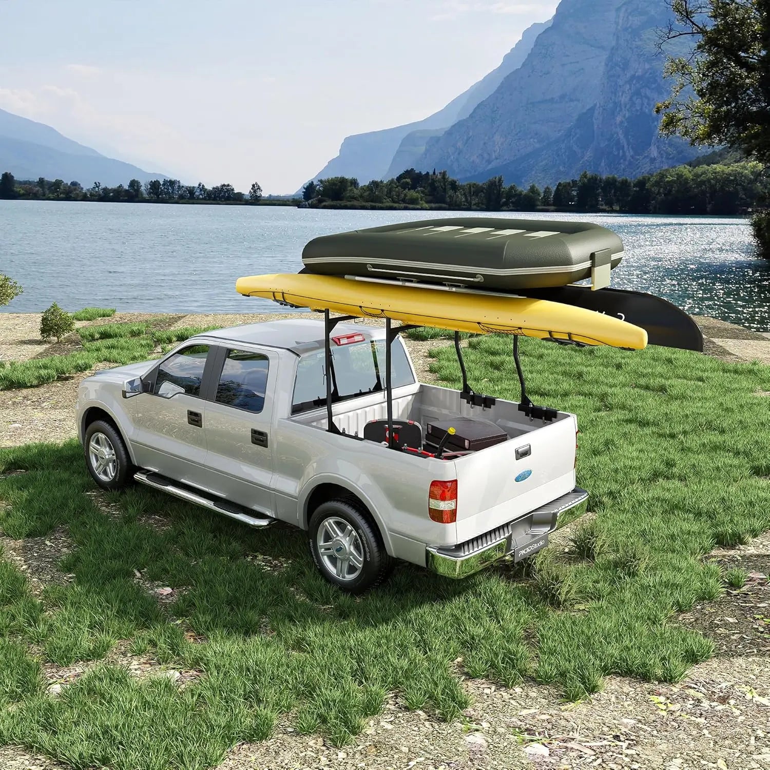 Heavy-Duty Universal Truck Bed Ladder Rack - 900LB Capacity, No-Drill Installation, Adjustable 46-71 inch Steel Cargo Rack for Kayaks, Lumber, Surfboards & Construction Materials QIHAI